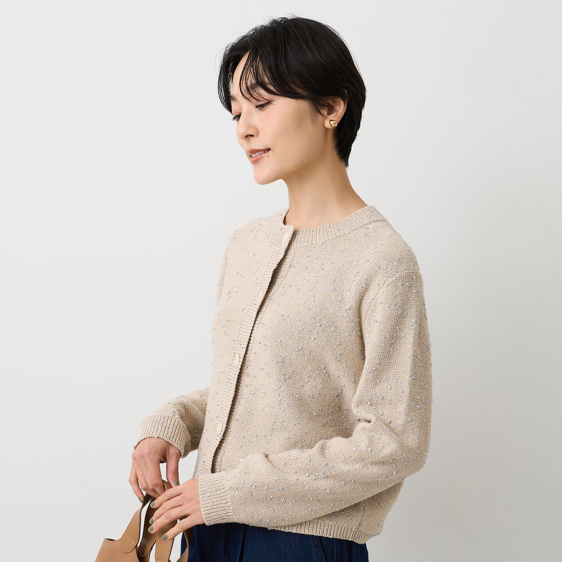 UNTITLED「【洗える/すっきり丈】ラメノット ニットカーディガン」|カーディガン|