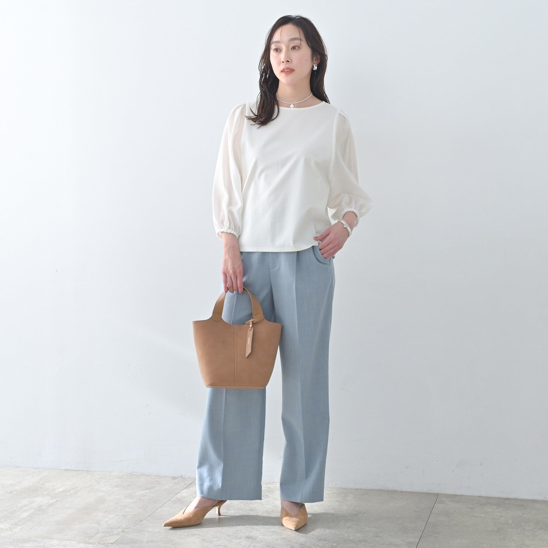 UNTITLED「【洗える/袖シアー】ポンチ袖ボリュームトップス」|Tシャツ・カットソー|