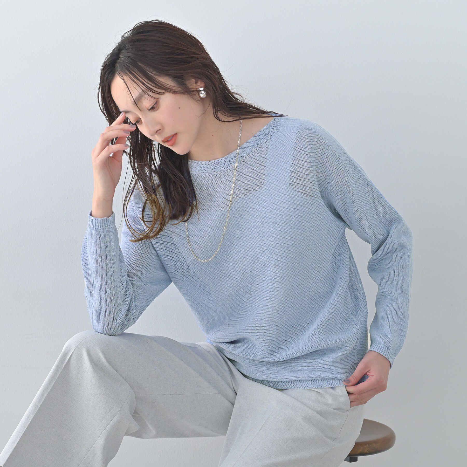 UNTITLED「【古畑星夏さん着用/8色展開/程よい透け感】ドライタッチボートネックニット」|ニット・セーター|