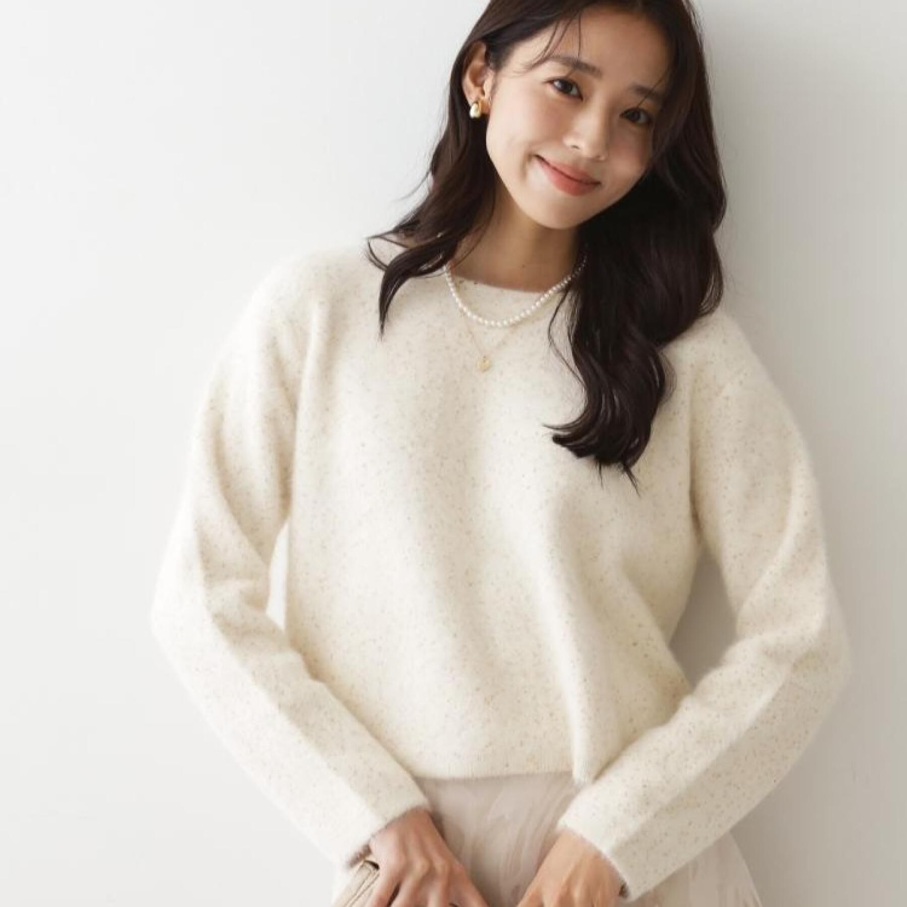 COUP DE CHANCE「【フォックス混／軽い着心地】ショート丈ニットトップス」|ニット・セーター|オフホワイト(003