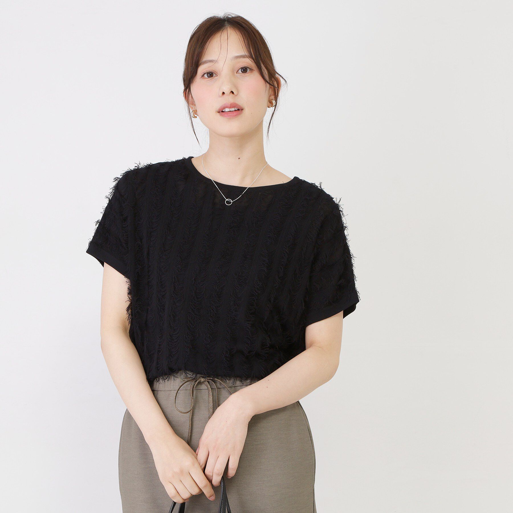 COUP DE CHANCE「【手洗い可】フリンジニットトップス」|ニット・セーター|ブラック(019)