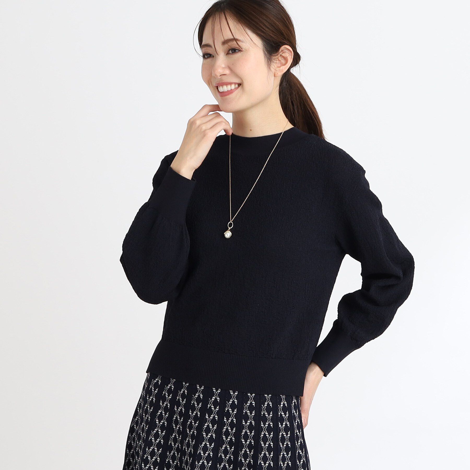 Reflect「プチハイネックジャカードニット」|ニット・セーター|ネイビー(094)