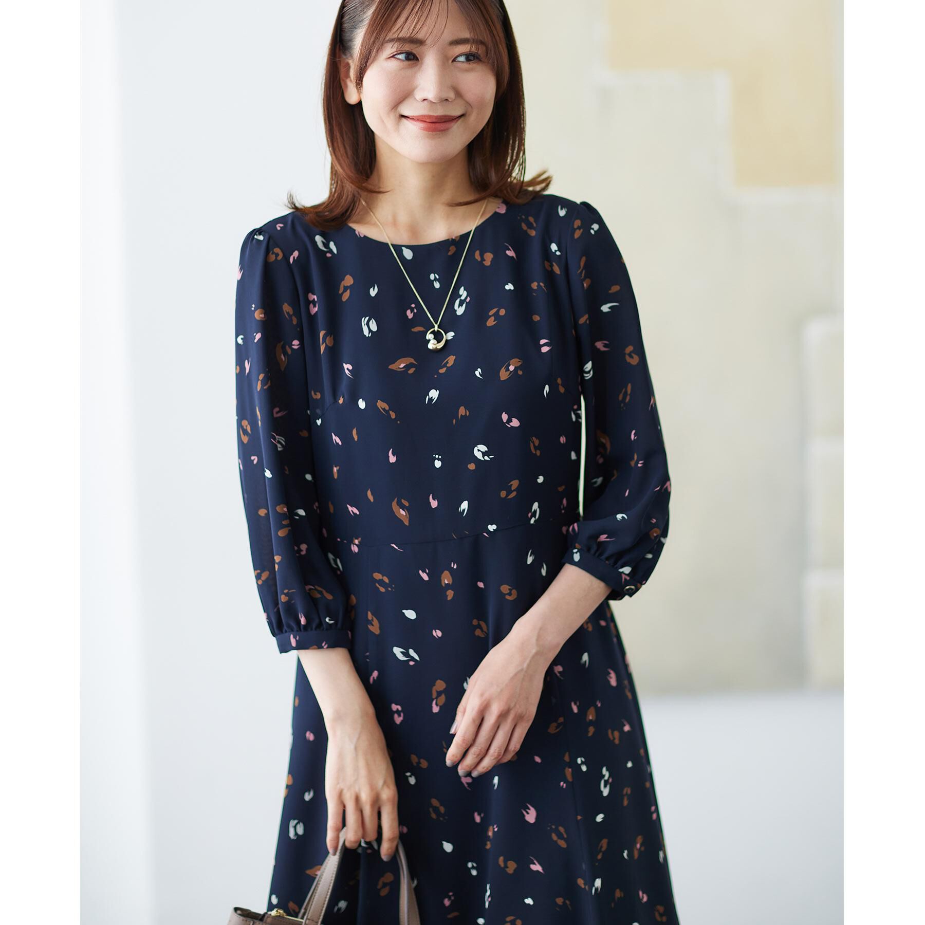 Reflect「【ウエストリボン付き】フレアプリントワンピース」|ワンピース|