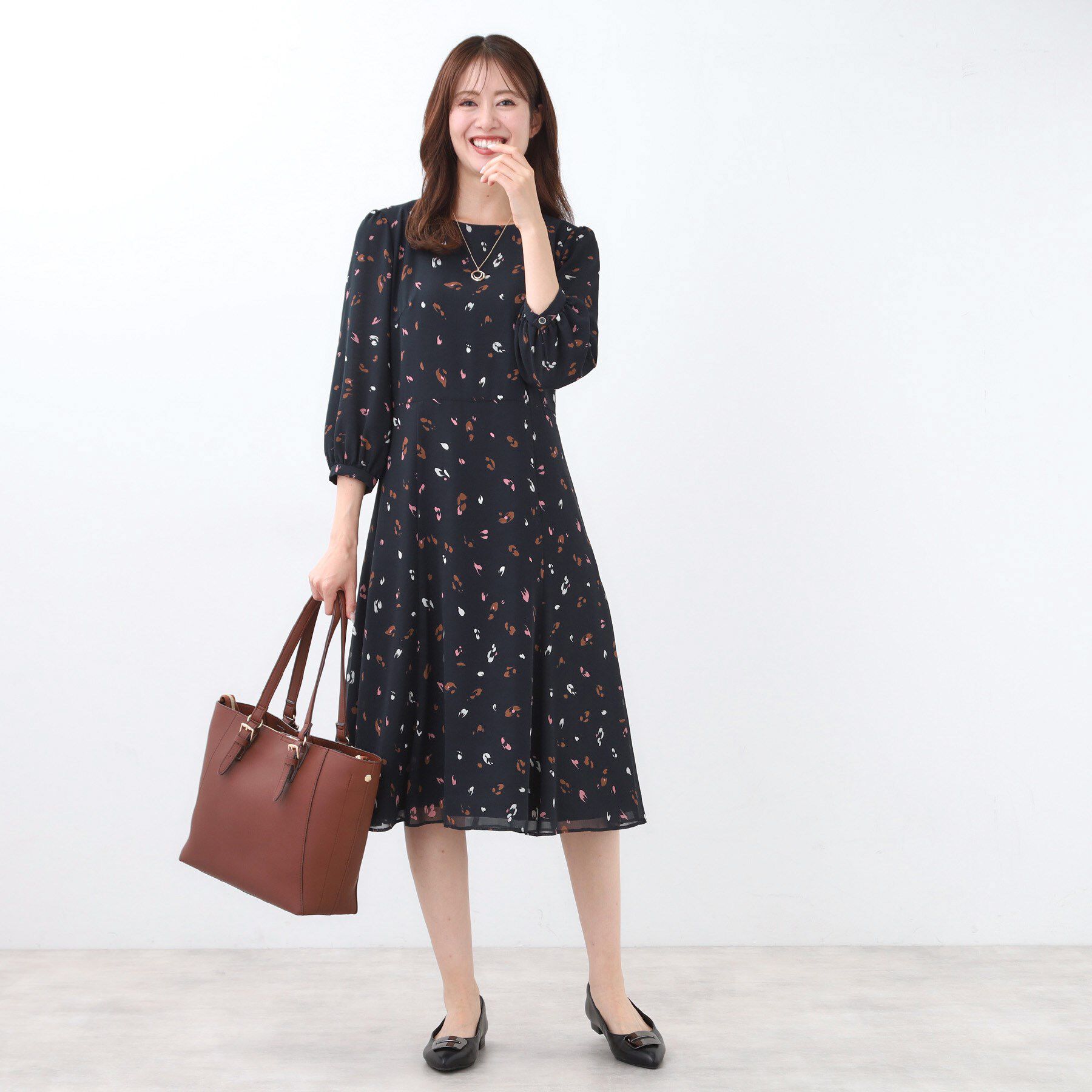 Reflect「【ウエストリボン付き】フレアプリントワンピース」|ワンピース|