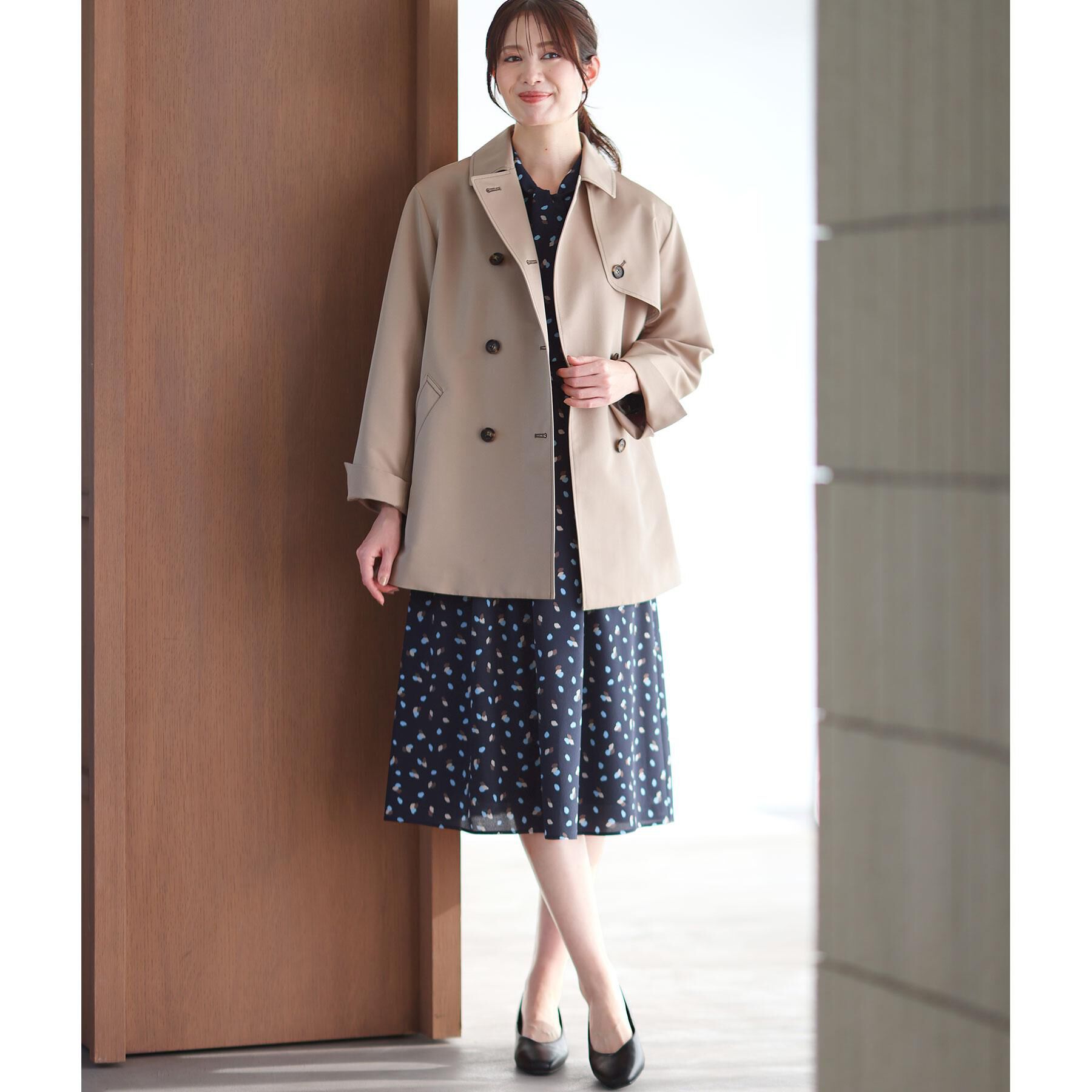 Reflect「【セレモニー／通勤／おでかけに◎】フラワープリントボウタイワンピース」|ワンピース|