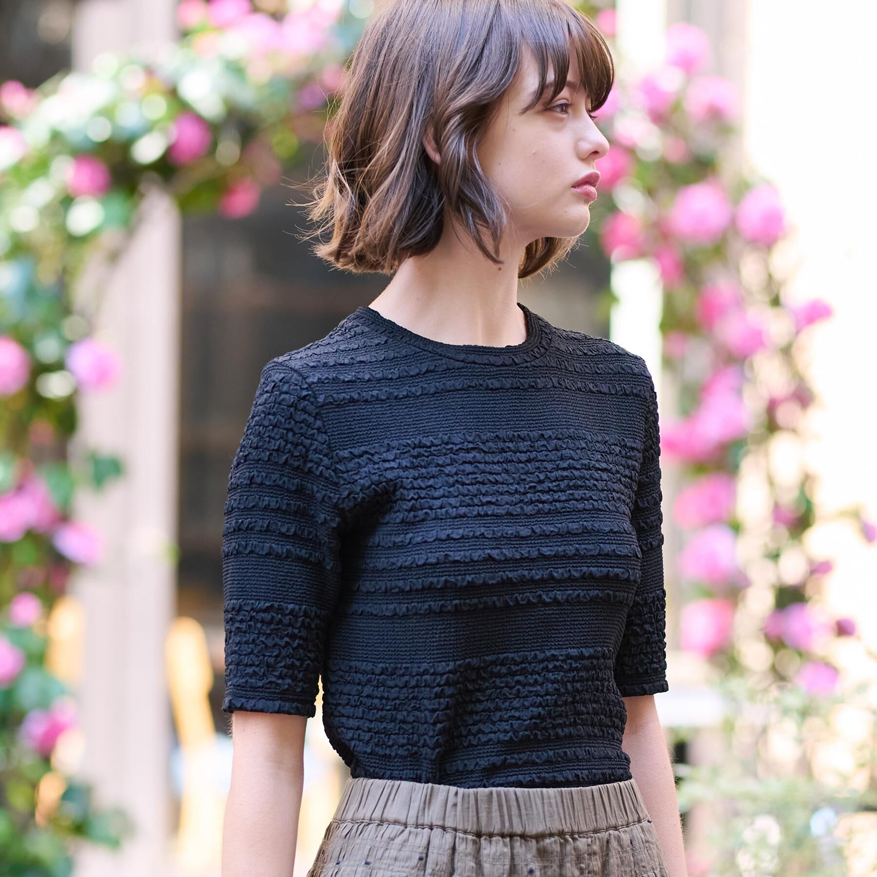 DRESSTERIOR「【洗える/伸縮性】フリルジャージTシャツ」|Tシャツ・カットソー|