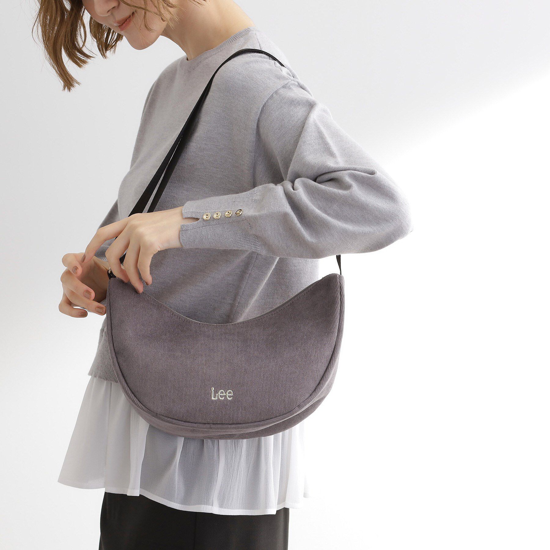 grove「【Lee別注】コーデュロイムーンショルダー」|ショルダー・メッセンジャー|チャコールグレー(0