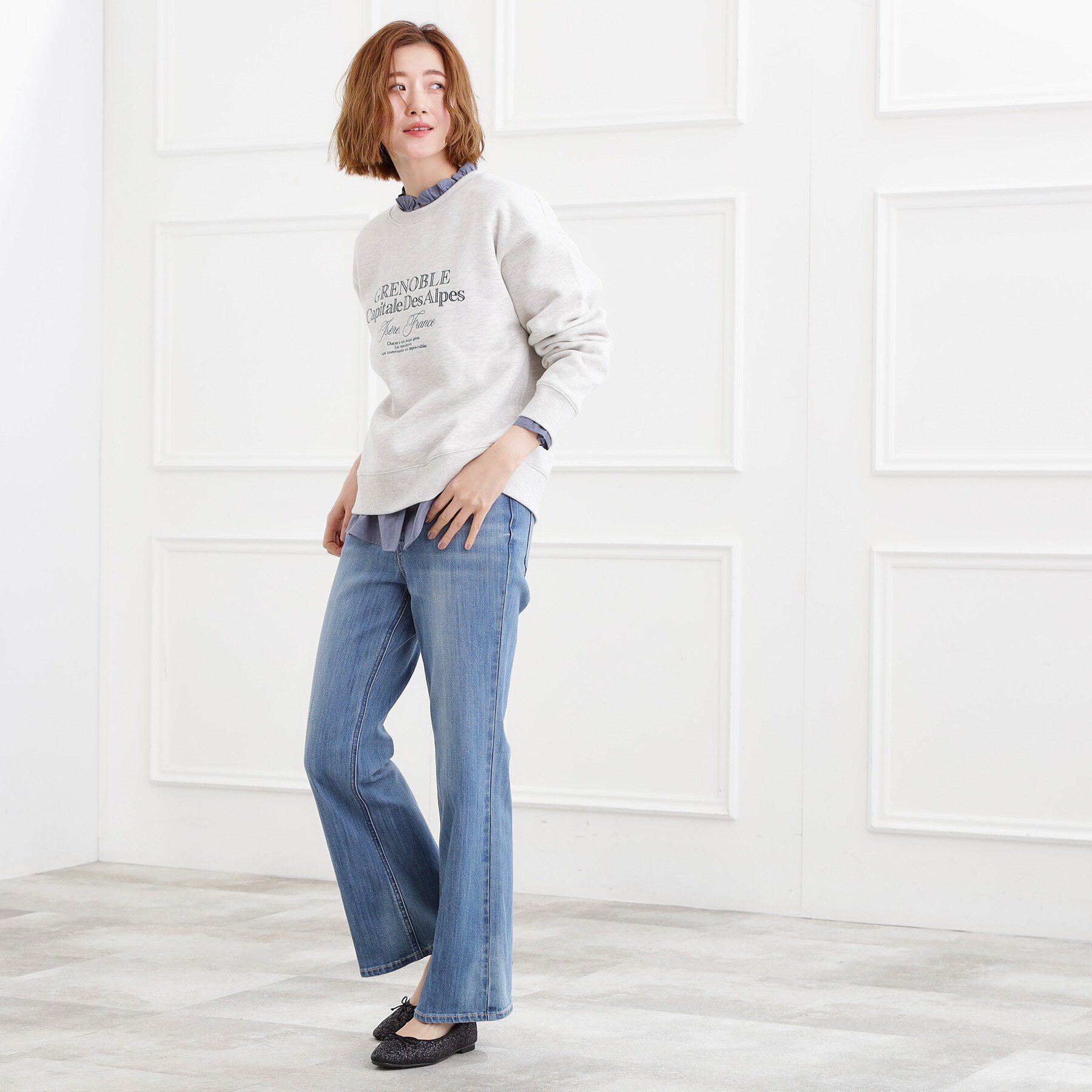 grove「【選べる着丈】美シルエットデニムソフトフレアーパンツ」|デニム|