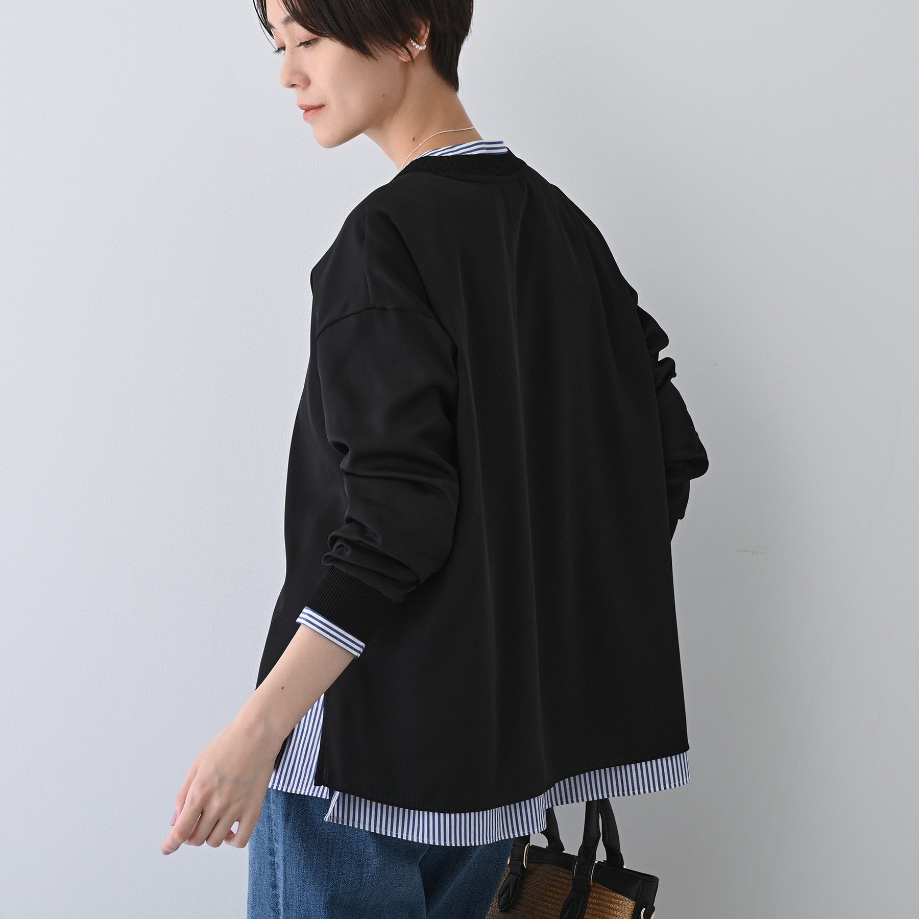 INDIVI「【洗える】異素材ドッキングトップス」|Tシャツ・カットソー|