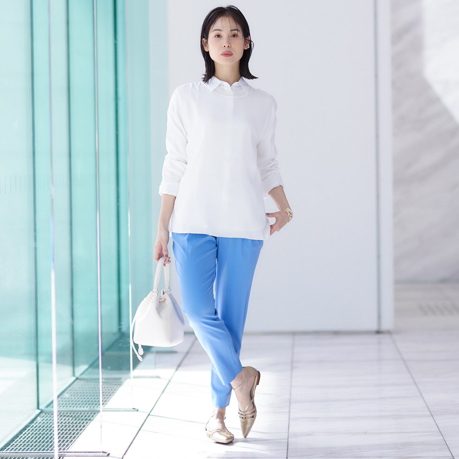 INDIVI「【洗える】異素材ドッキングトップス」|Tシャツ・カットソー|