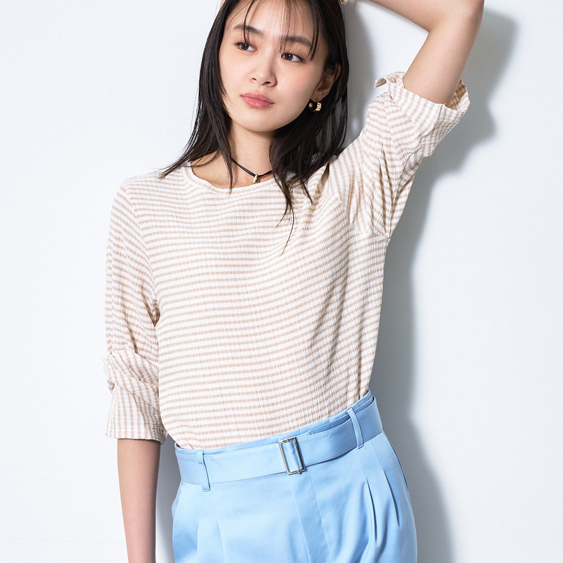 INDIVI「【洗える／吸水速乾／UVケア】ねじりデザイン袖カットソー」|Tシャツ・カットソー|