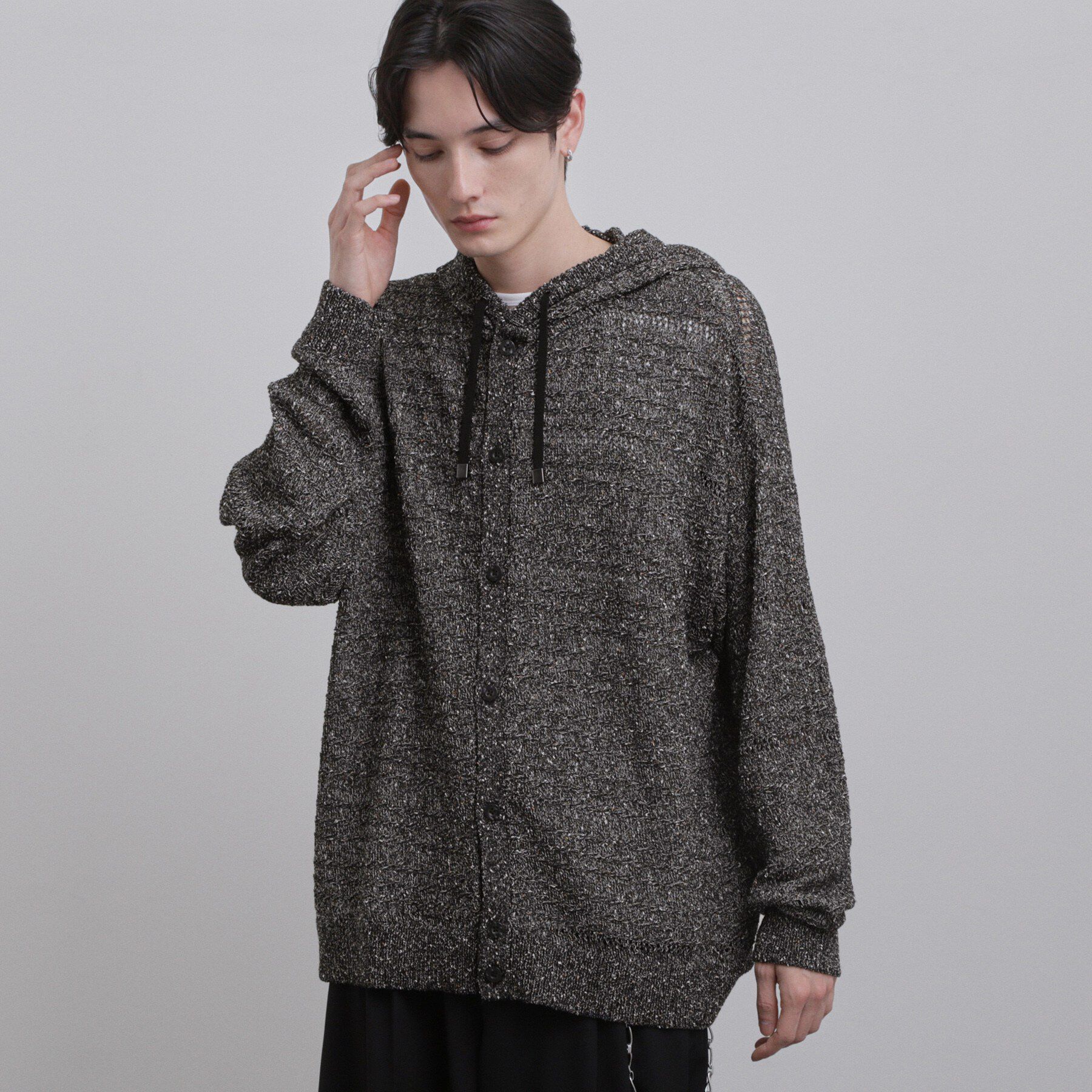 tk.TAKEO KIKUCHI「パターンドメッシュニットパーカー」|ニット・セーター|ブラック(519)