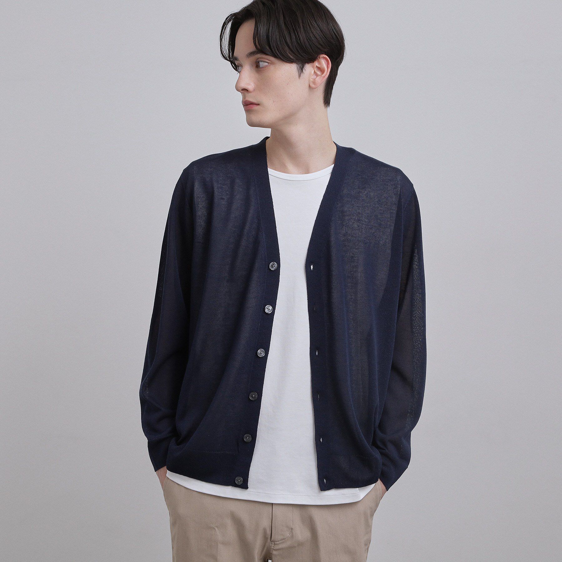 tk.TAKEO KIKUCHI「Vネックニットカーディガン」|カーディガン|ネイビー(094)