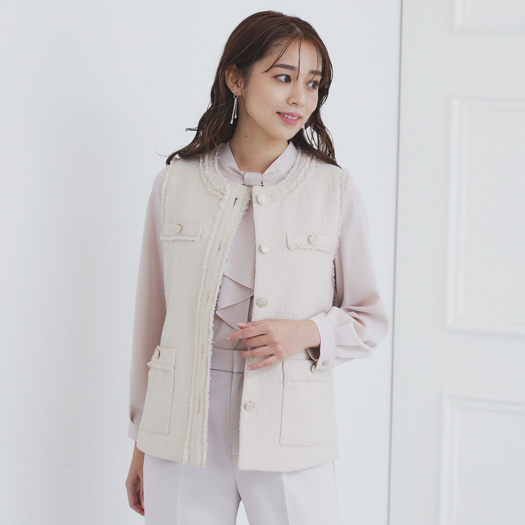 index「《美人百花掲載》ポケット付きツイードジレ/通勤対応【洗える】」|ベスト・ジレ|