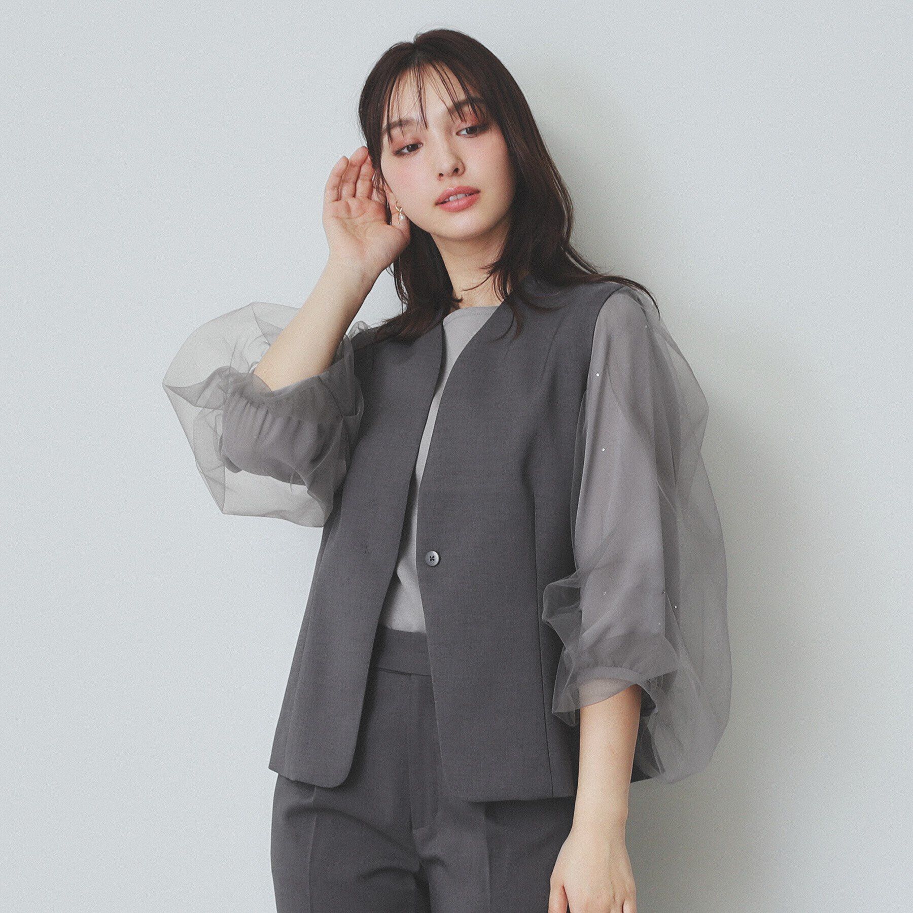 index「ドライタッチストレッチノーカラージレ/セットアップ対応【洗濯機洗い可/イージーアイロン】」|ベスト・ジレ|