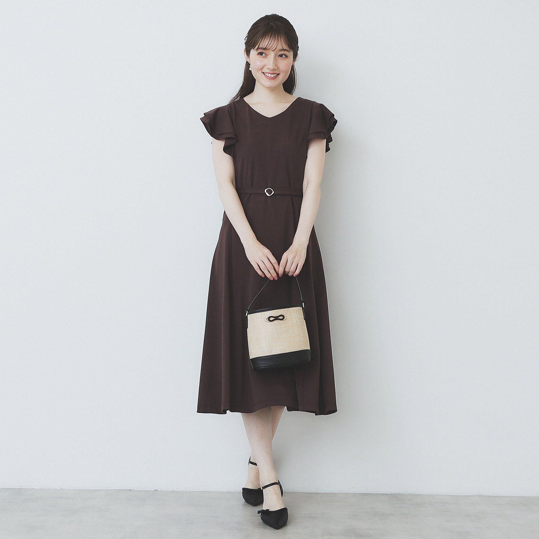 index「《5色展開/S-LLサイズ》シルケットVネックフレアワンピース【接触冷感/UVケア/洗濯機洗い可】」|ワンピース|