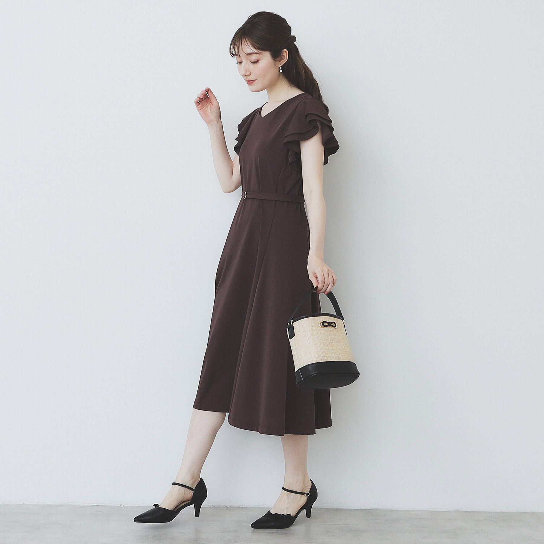 index「《5色展開/S-LLサイズ》シルケットVネックフレアワンピース【接触冷感/UVケア/洗濯機洗い可】」|ワンピース|