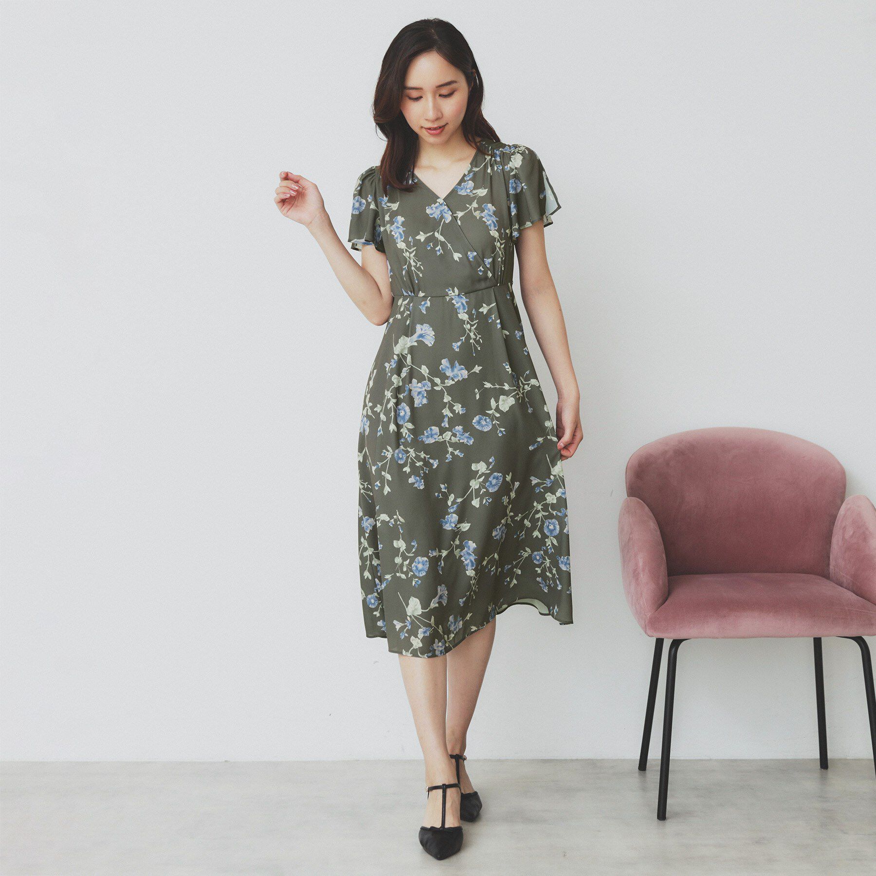 index「カシュクールフラワーワンピース【洗濯機洗い可】」|ワンピース|