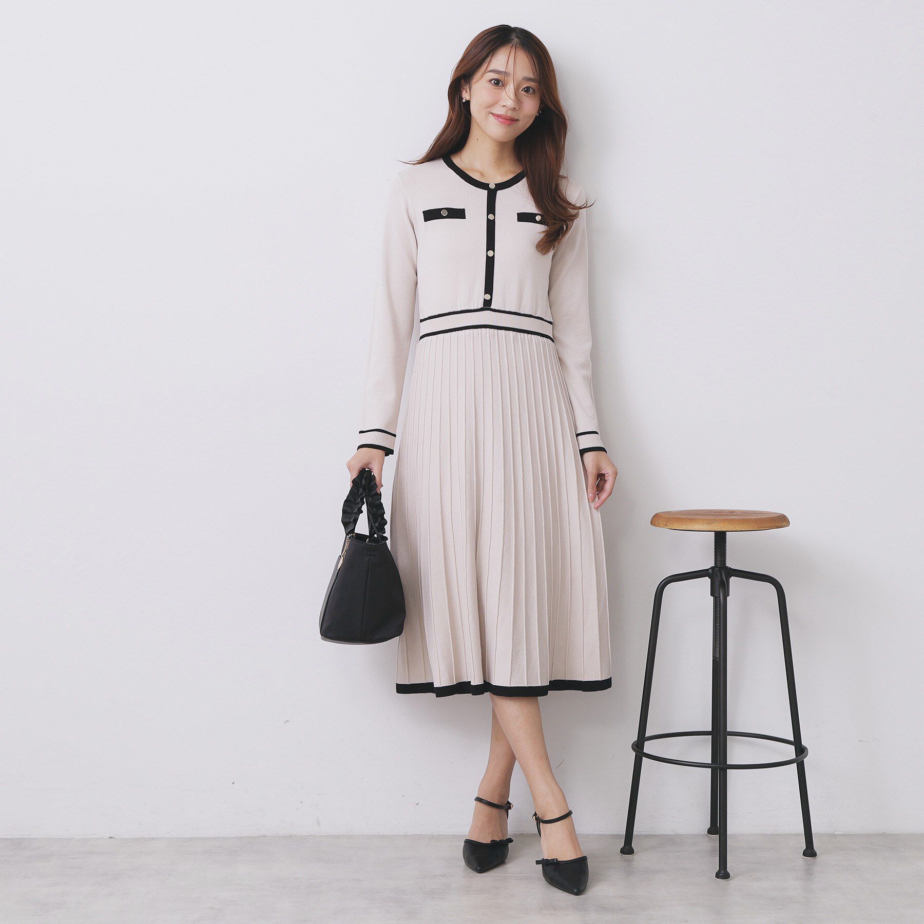 index「バイカラードッキング風ニットワンピース【洗濯機OK/抗ピル】」|ワンピース|