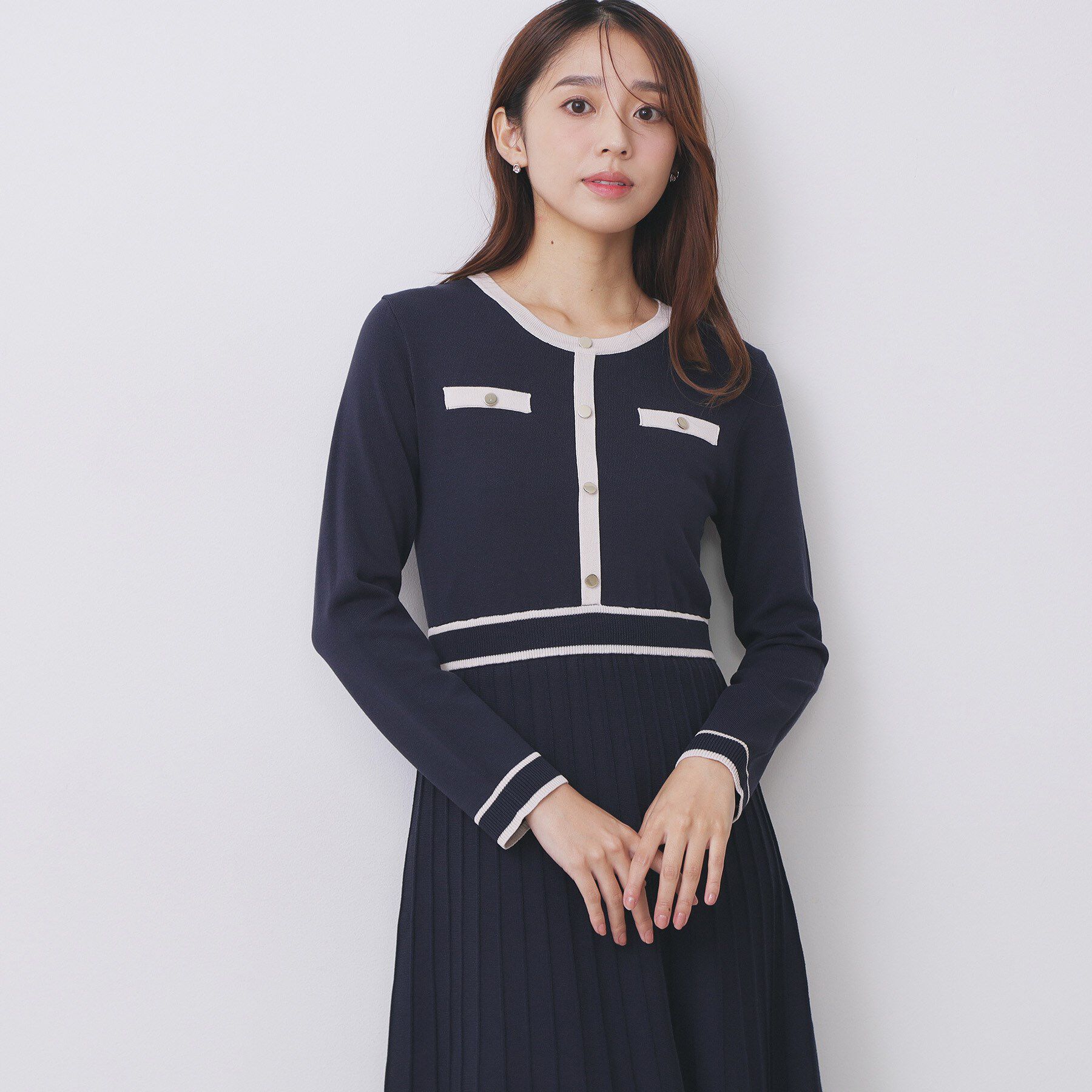 index「バイカラードッキング風ニットワンピース【洗濯機OK/抗ピル】」|ワンピース|