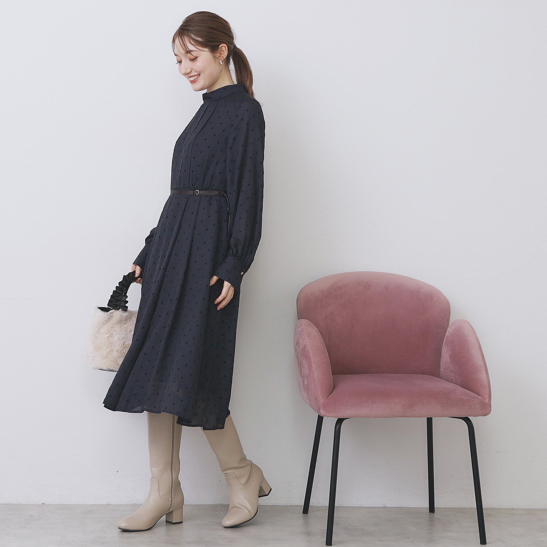 index「ドットデザインタックワンピース【洗濯機OK/イージーアイロン】」|ワンピース|