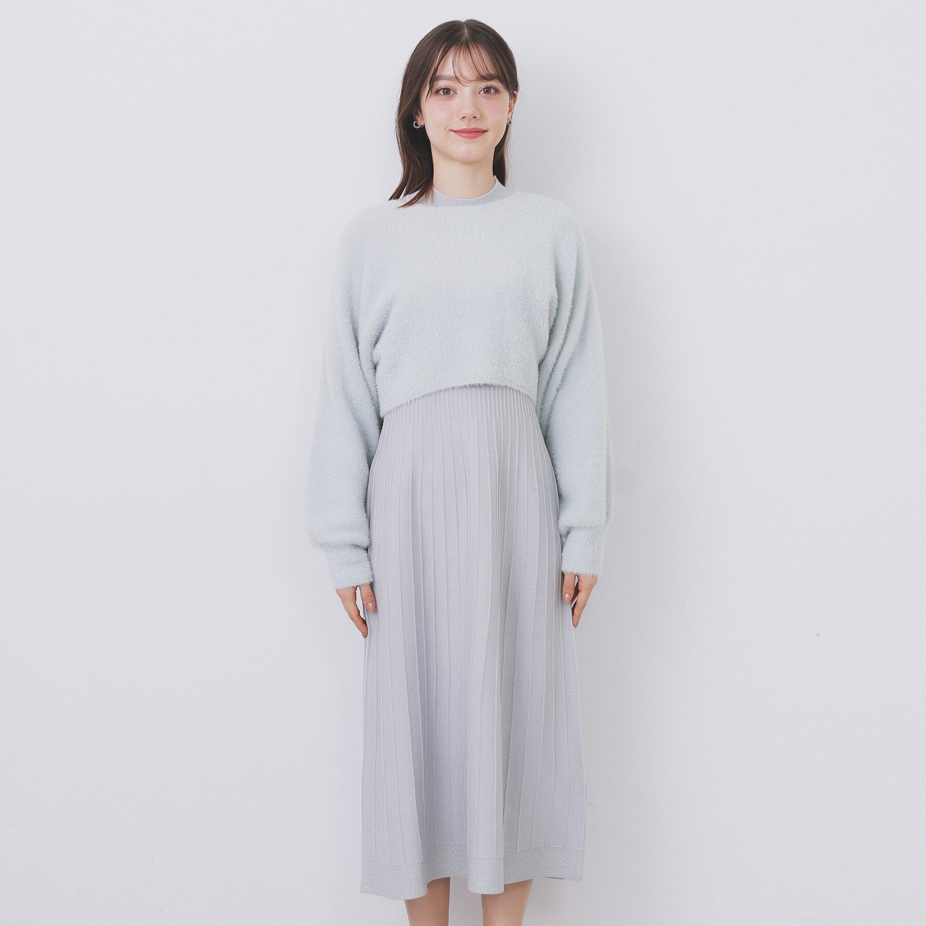 index「ラメフェザープルオーバーセット ニットワンピース【洗濯機OK】《XS～LL》」|スーツ|