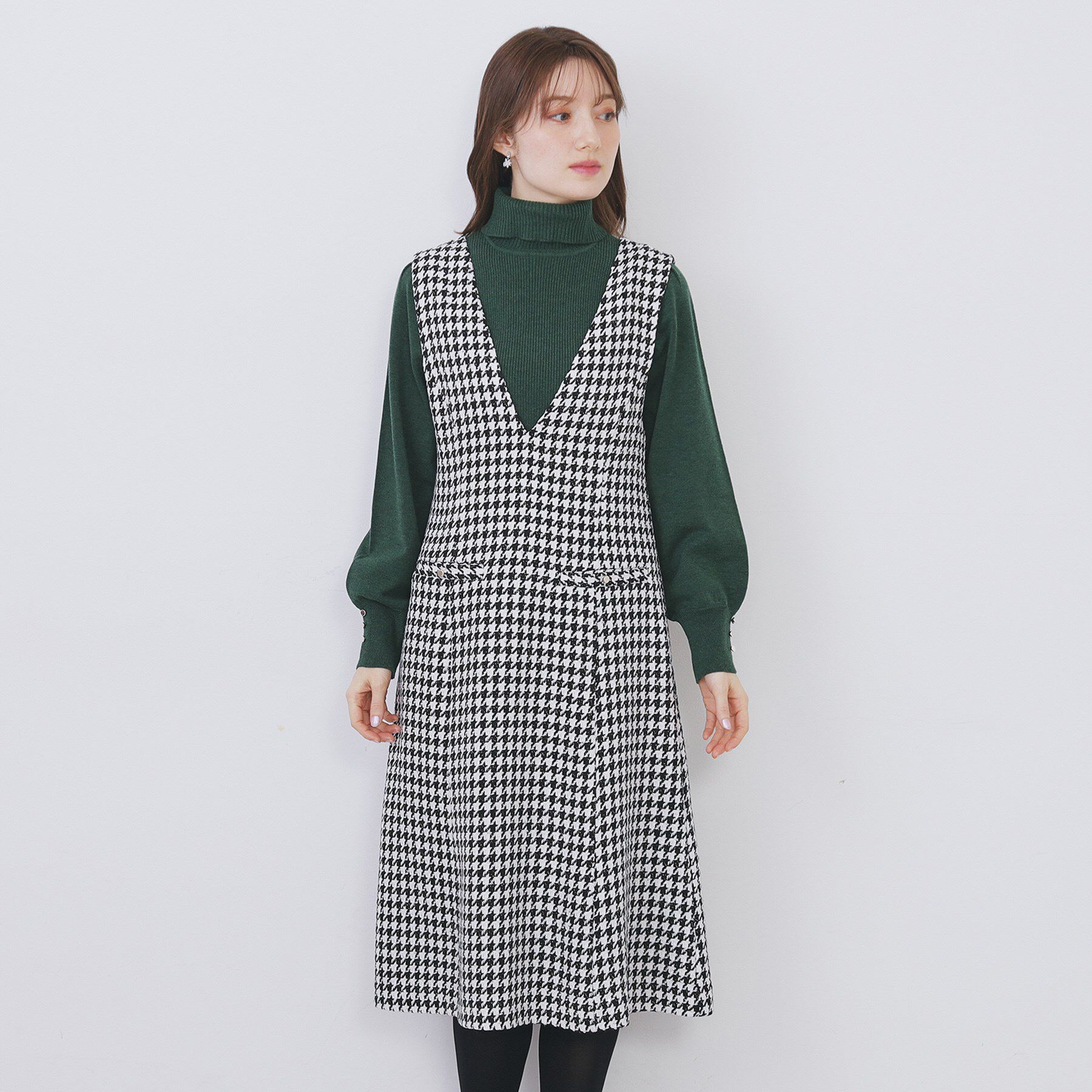 index「ラメスパンコール千鳥柄ジャンスカ【洗濯機OK/イージーアイロン】」|ワンピース|