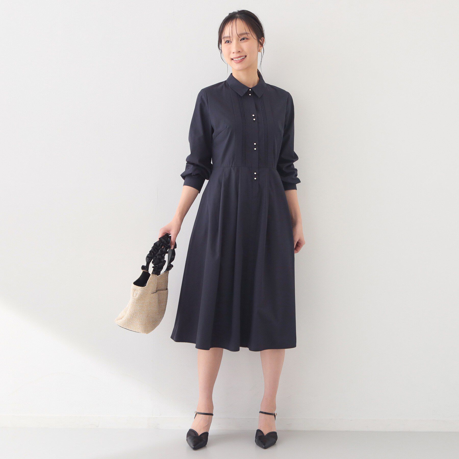 index「ベルト付きタックシャツワンピース【洗濯機OK/イージーアイロン】」|ワンピース|