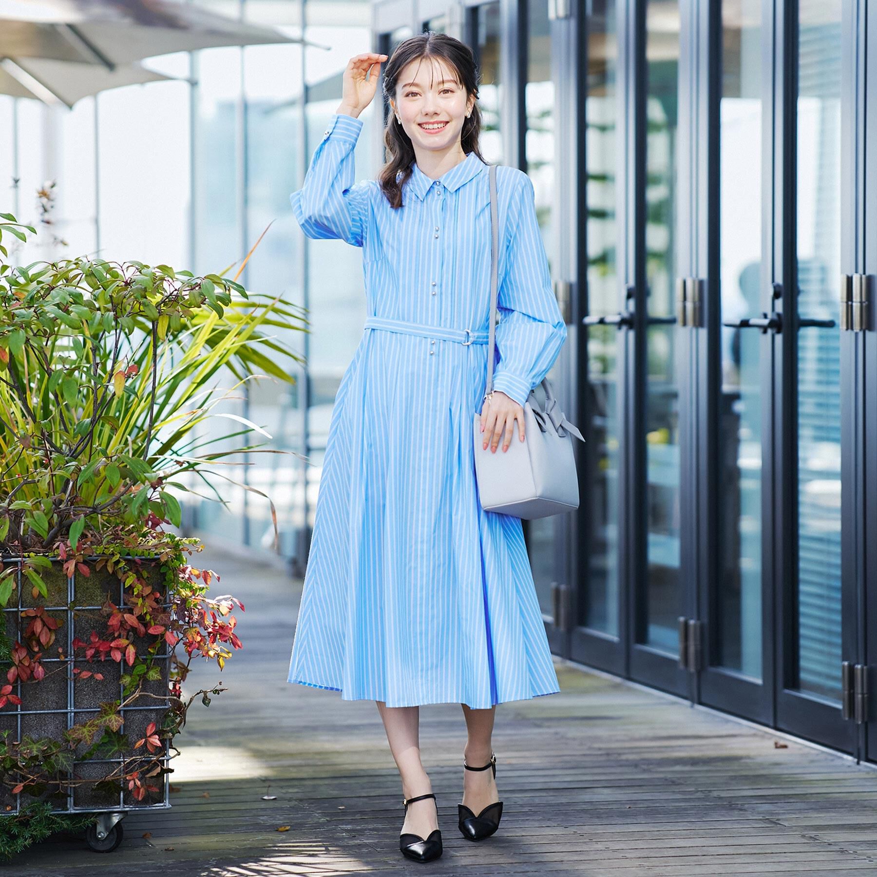 index「ベルト付きタックシャツワンピース【洗濯機OK/イージーアイロン】」|ワンピース|