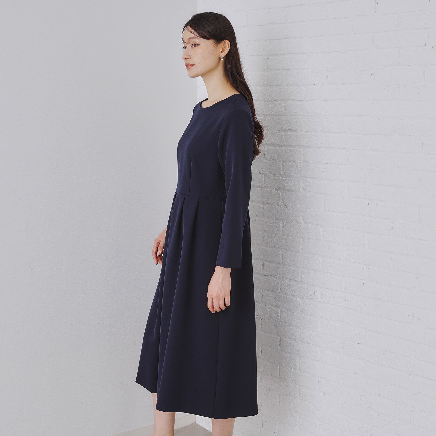 OPAQUE.CLIP「《通勤/セットアップ対応》タックフレアワンピース/ダブルクロス【洗濯機洗い可】」|ワンピース|