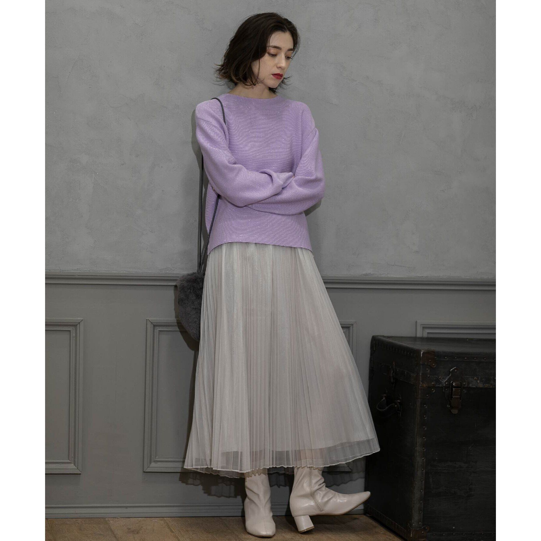 OPAQUE.CLIP「《通勤対応》チュールプリーツフレアスカート【洗濯機洗い可】」|スカート|