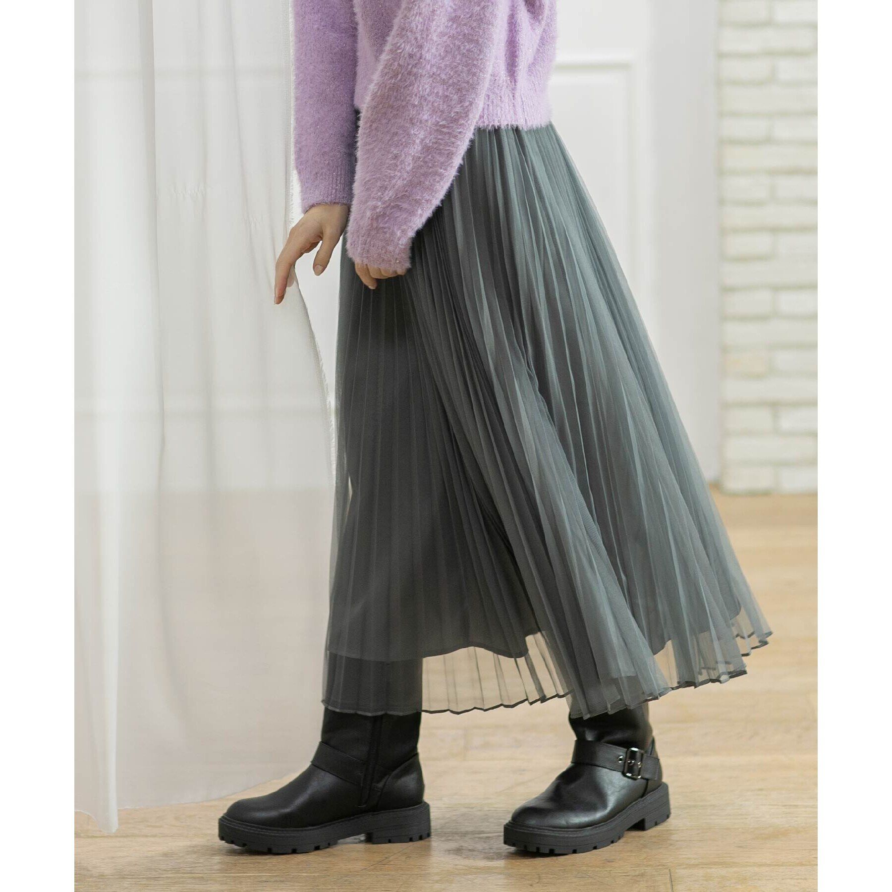 OPAQUE.CLIP「《通勤対応》チュールプリーツフレアスカート【洗濯機洗い可】」|スカート|