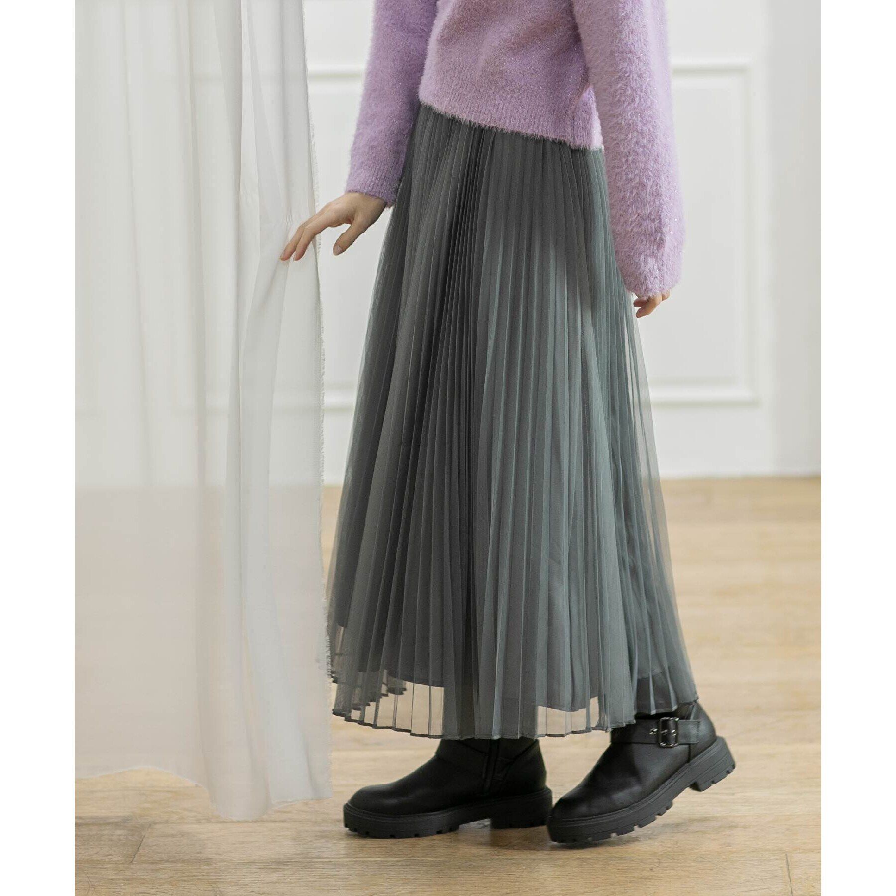 OPAQUE.CLIP「《通勤対応》チュールプリーツフレアスカート【洗濯機洗い可】」|スカート|