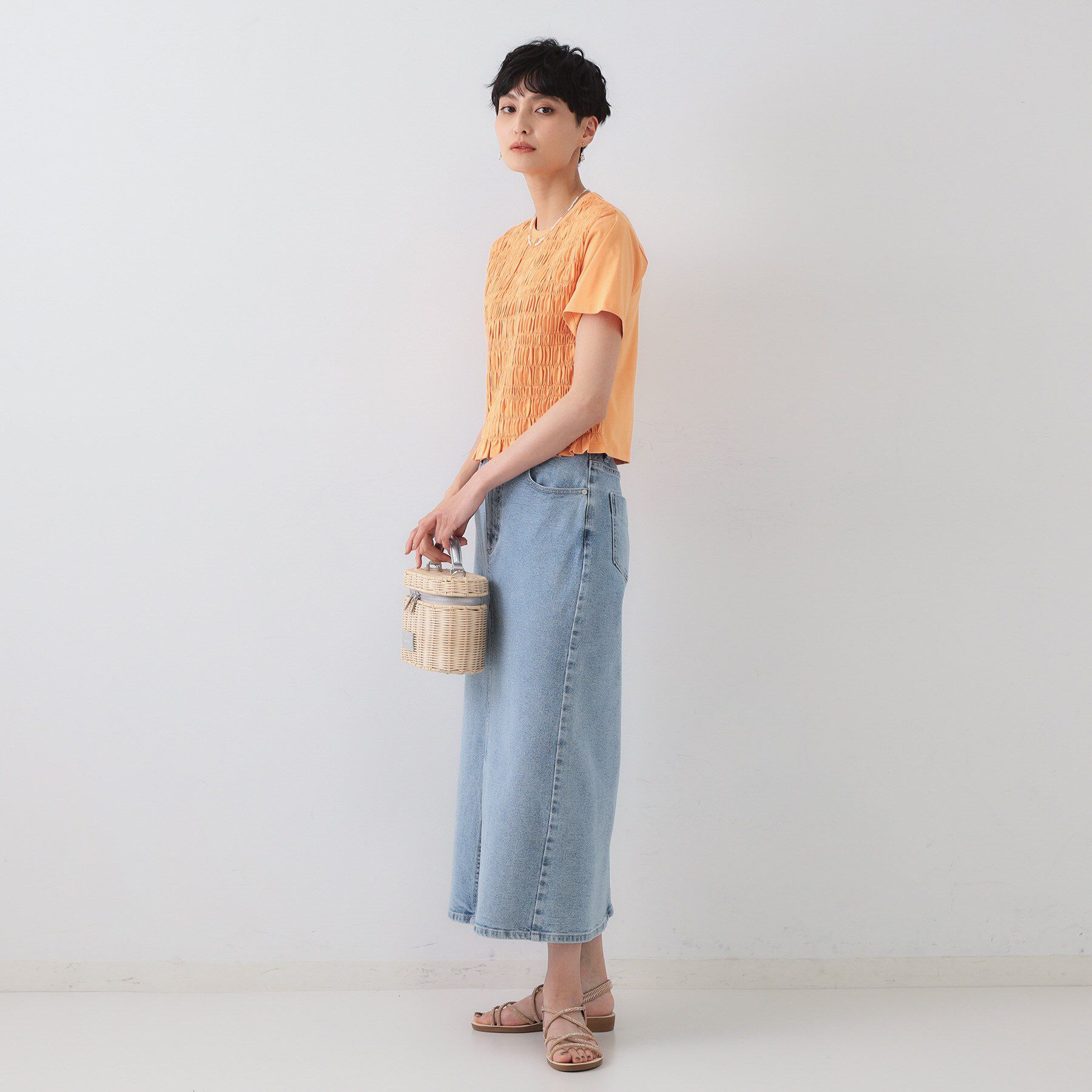 OPAQUE.CLIP「シャーリングショートTシャツ【洗濯機洗い可】」|Tシャツ・カットソー|