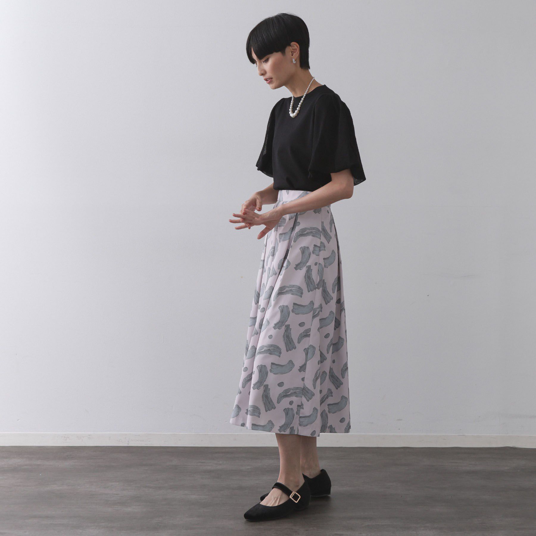 OPAQUE.CLIP「ブラッシュ柄タックフレアスカート【洗濯機洗い可】」|スカート|