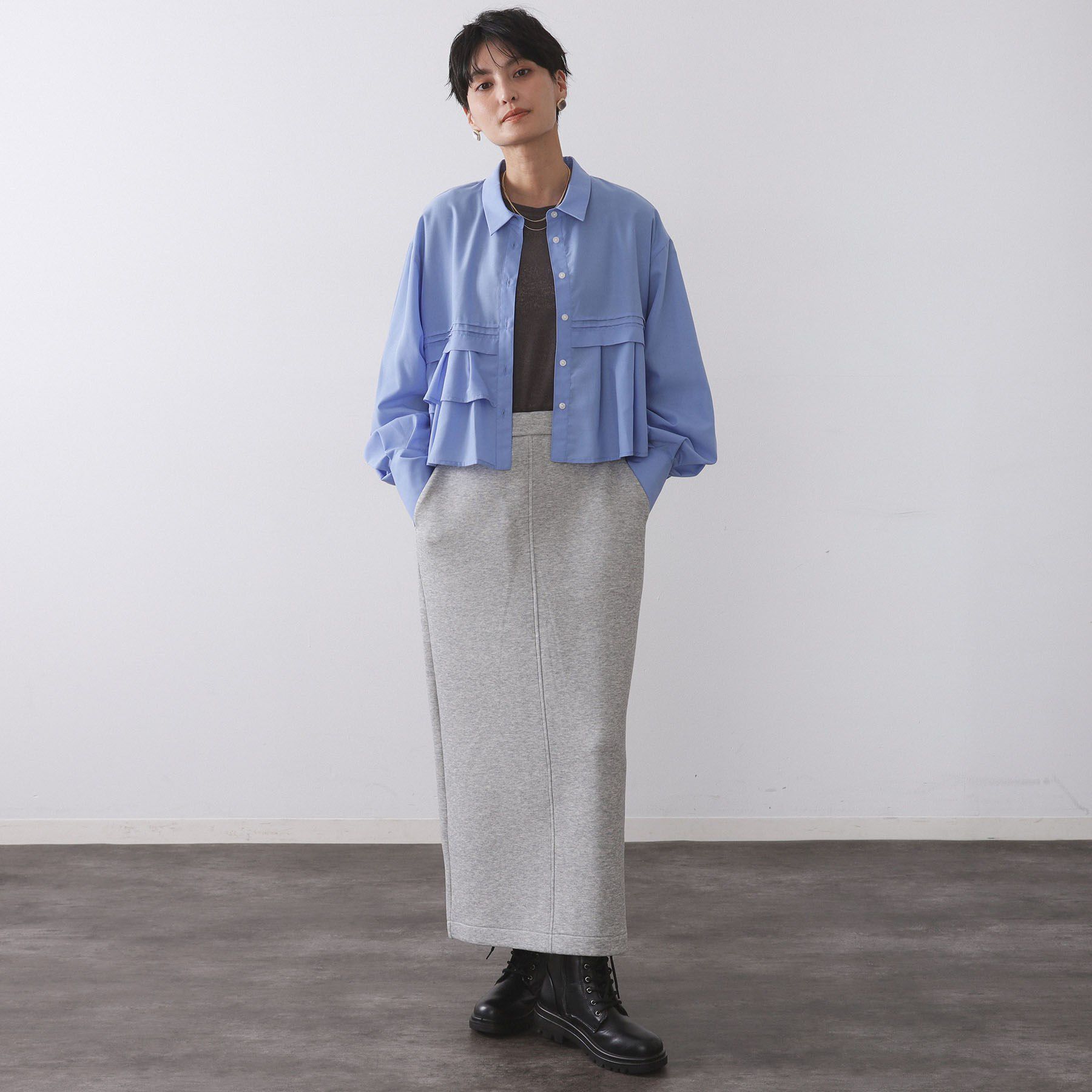 OPAQUE.CLIP「ピンタックフリルショートシャツ【洗濯機OK】」|シャツ・ブラウス|