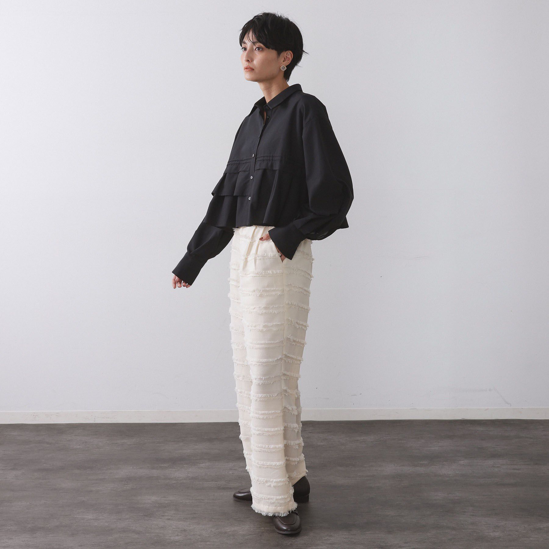 OPAQUE.CLIP「ピンタックフリルショートシャツ【洗濯機OK】」|シャツ・ブラウス|