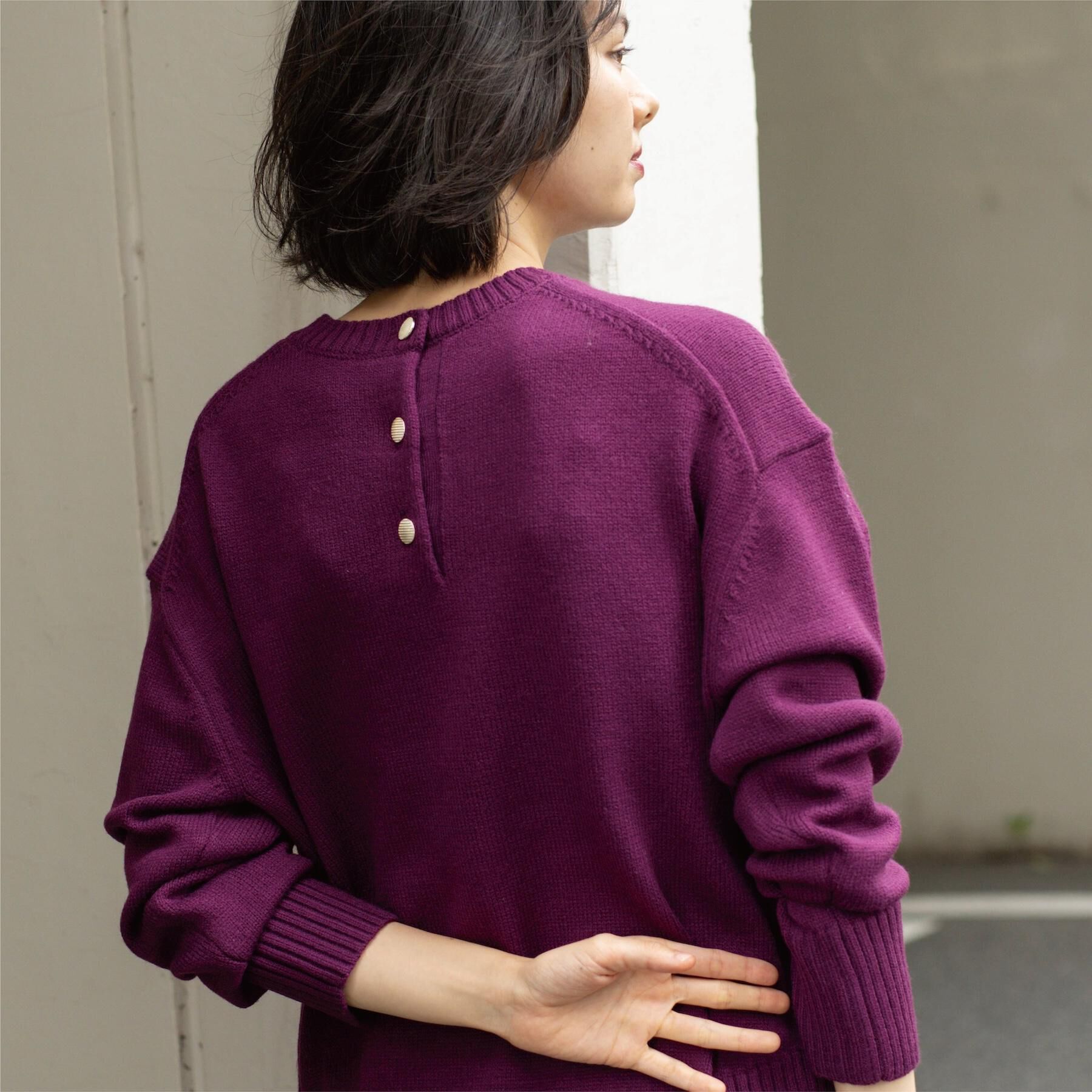 OPAQUE.CLIP「バックボタンリラクシーニット【洗濯機OK】」|ニット・セーター|パープル(883)