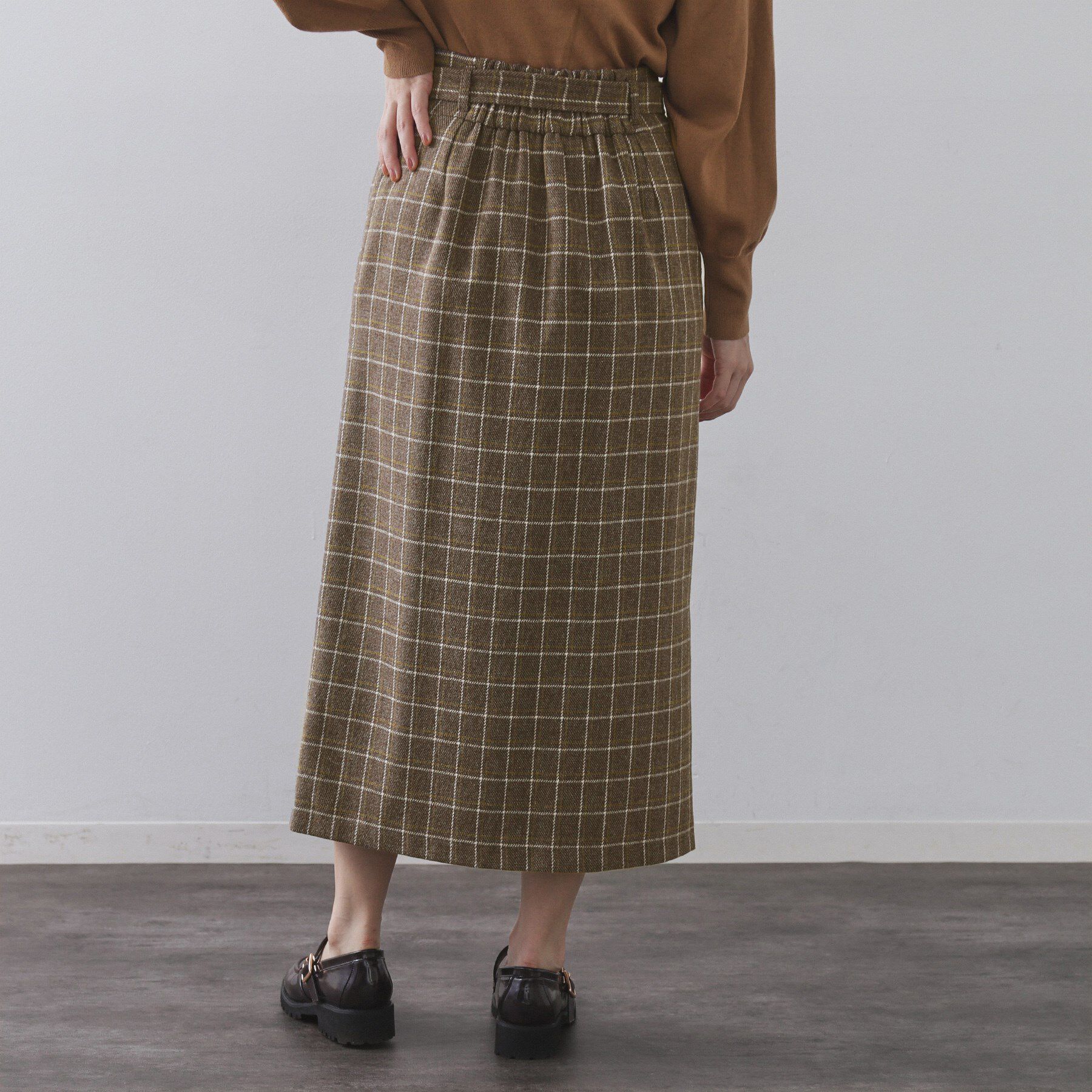 OPAQUE.CLIP「チェックツイード ラップ風ナロースカート【洗濯機OK】」|スカート|