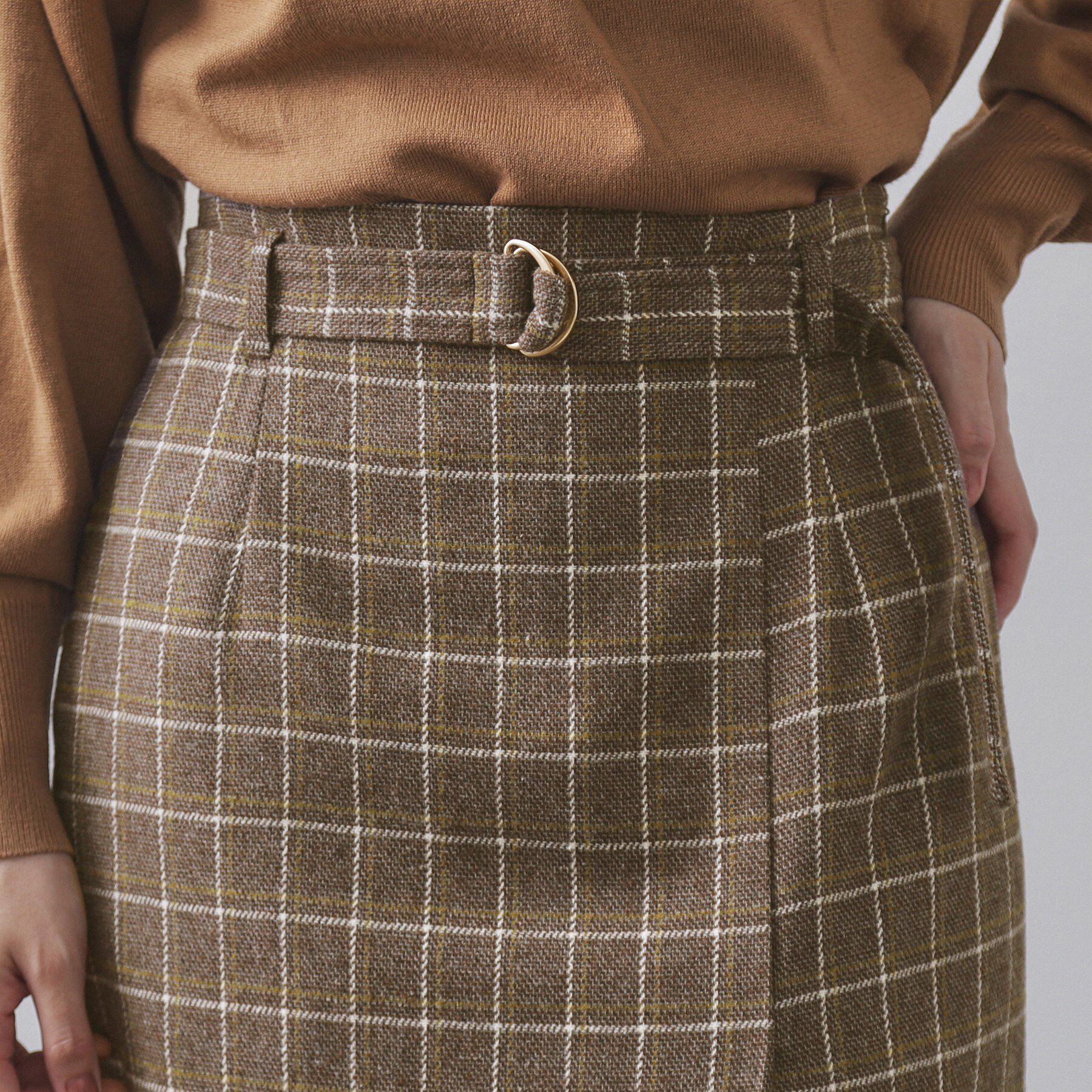 OPAQUE.CLIP「チェックツイード ラップ風ナロースカート【洗濯機OK】」|スカート|