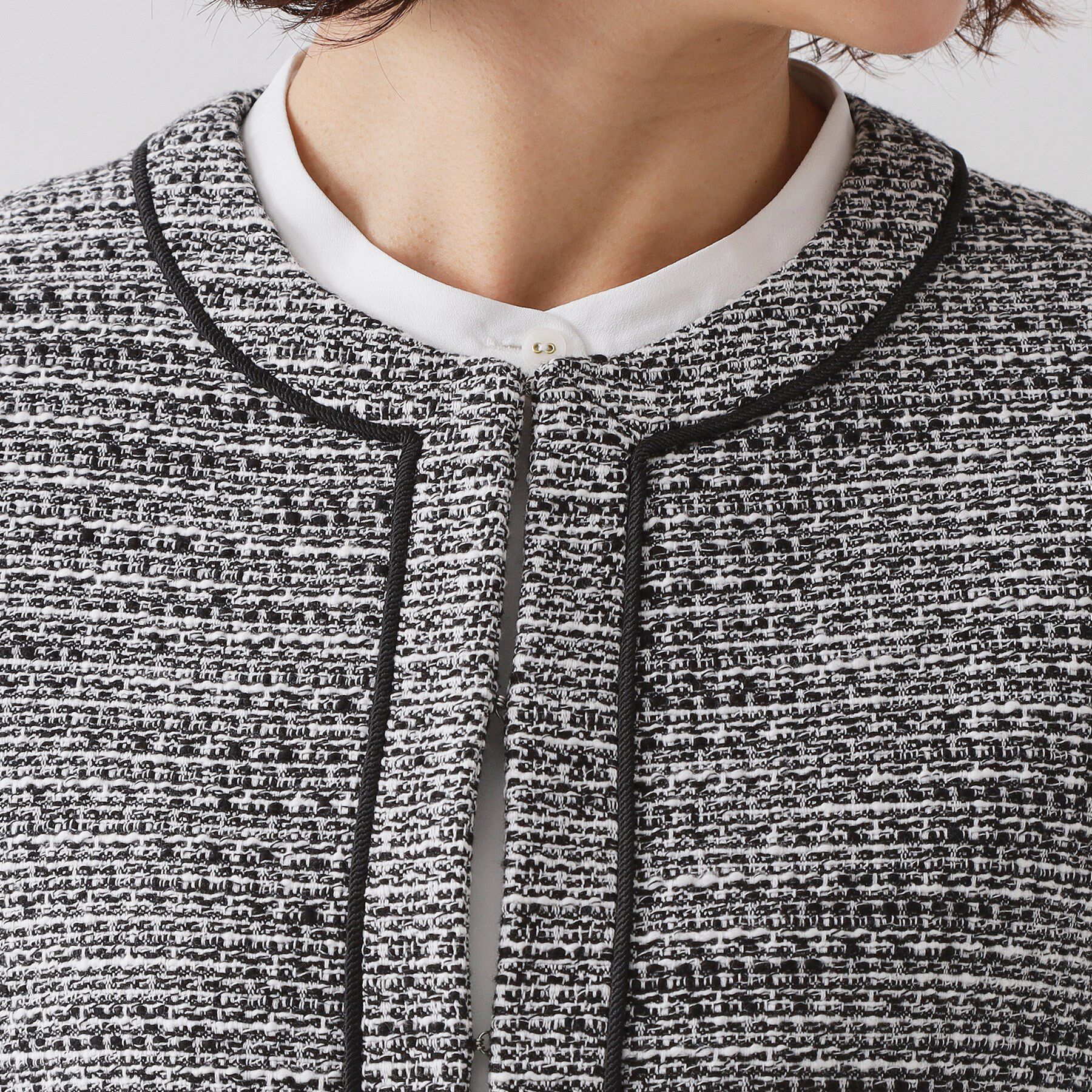 OPAQUE.CLIP「《通勤対応》 コットンツイードジャケット」|ノーカラージャケット|