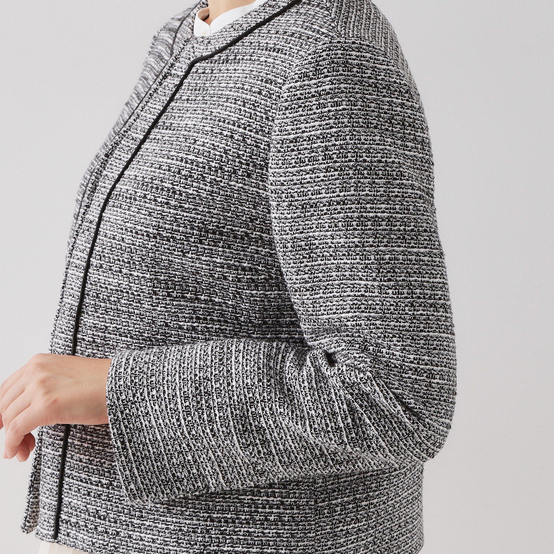 OPAQUE.CLIP「《通勤対応》 コットンツイードジャケット」|ノーカラージャケット|