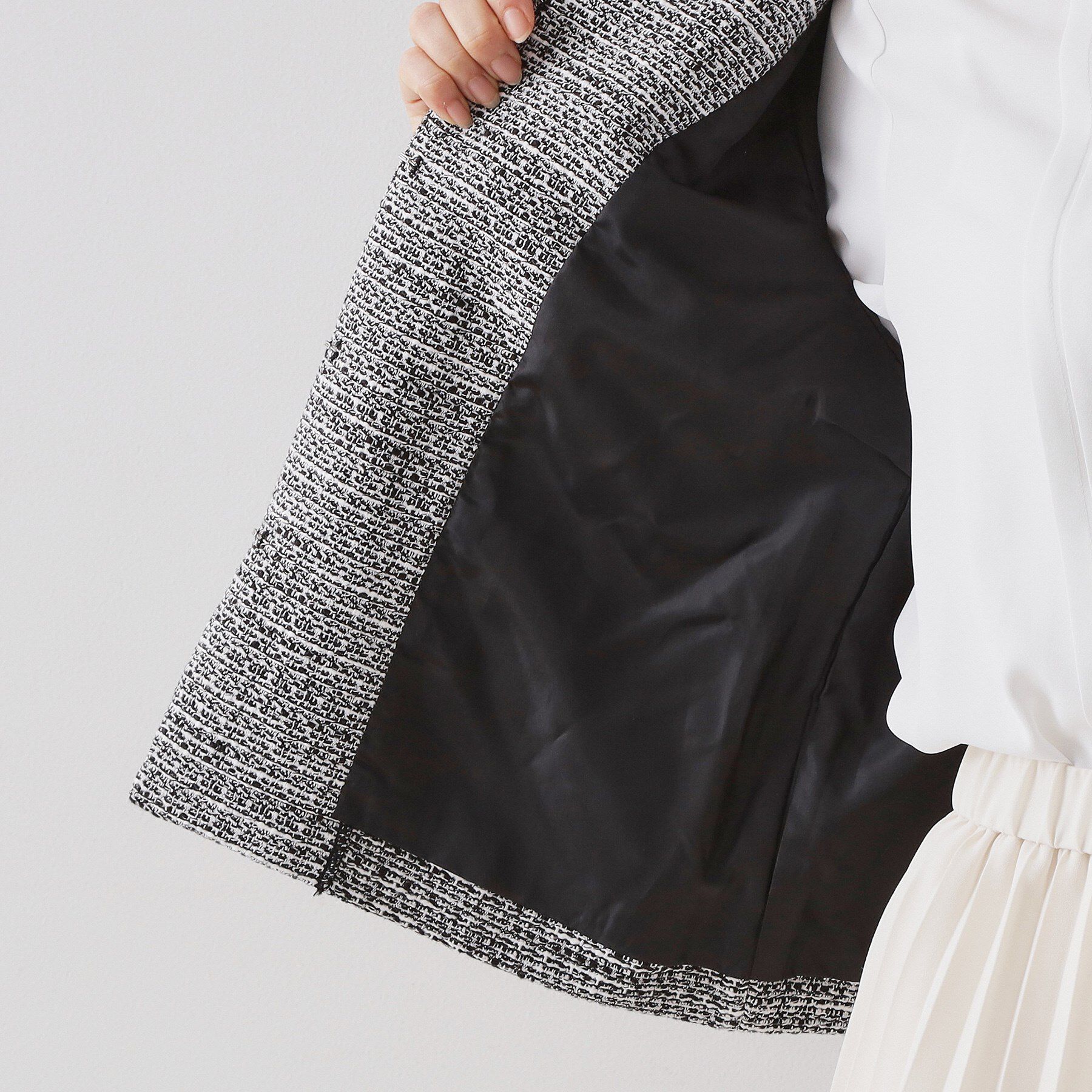 OPAQUE.CLIP「《通勤対応》 コットンツイードジャケット」|ノーカラージャケット|