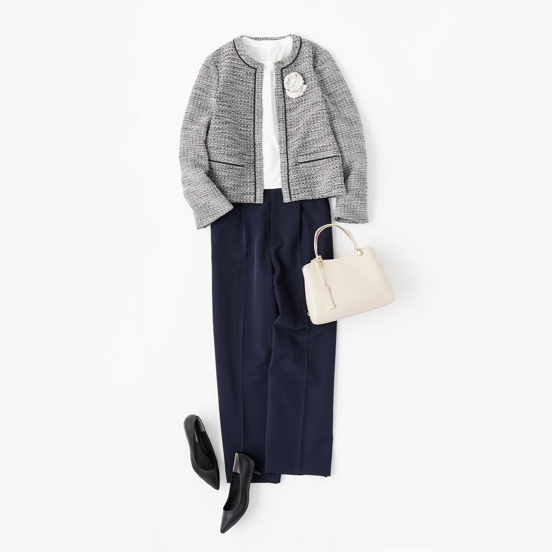 OPAQUE.CLIP「《通勤対応》 コットンツイードジャケット」|ノーカラージャケット|