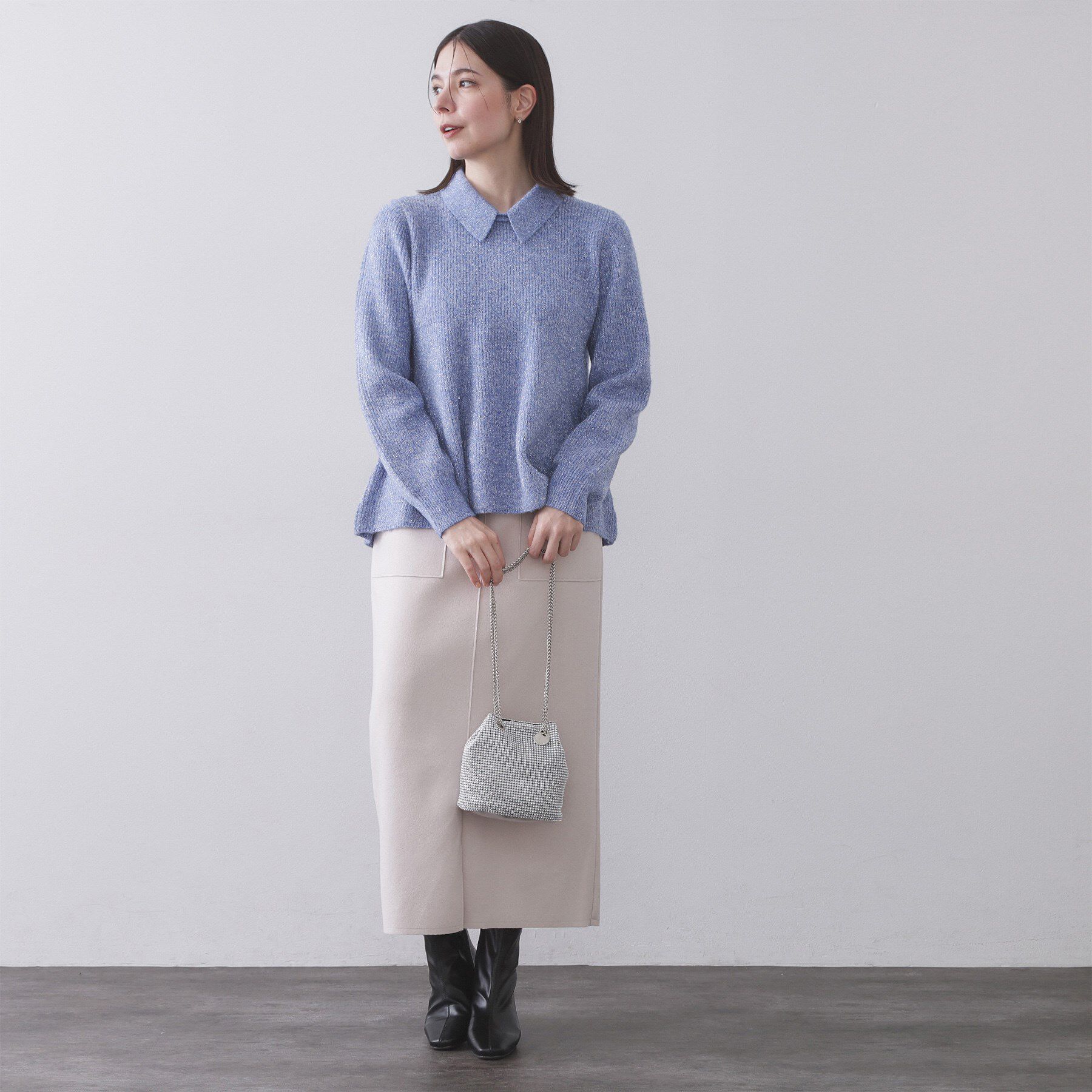 OPAQUE.CLIP「スパンコールラメ衿2WAYペプラムニット【洗濯機OK】」|ニット・セーター|