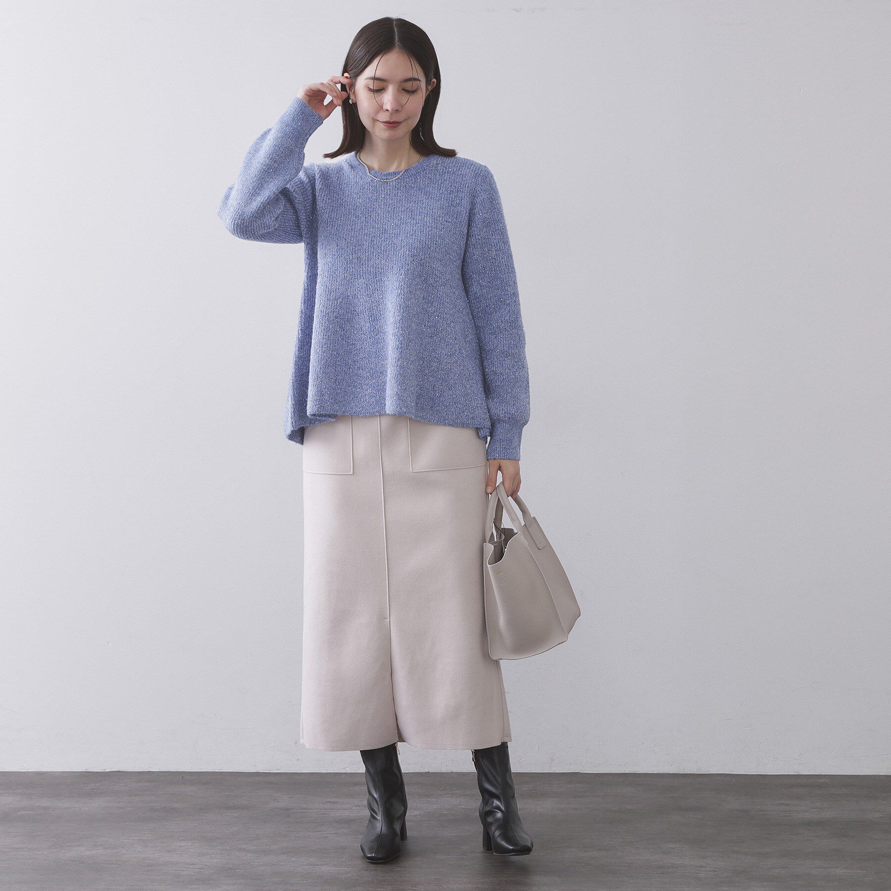 OPAQUE.CLIP「スパンコールラメ衿2WAYペプラムニット【洗濯機OK】」|ニット・セーター|