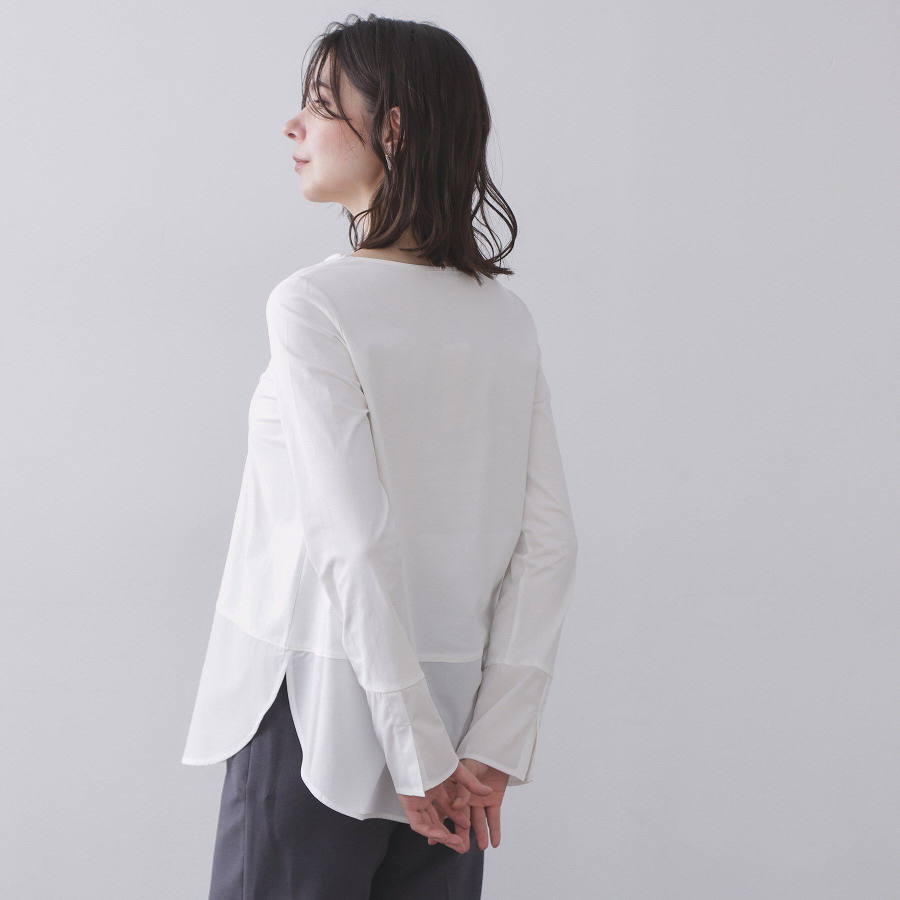 OPAQUE.CLIP「シャツドッキングカットソー【洗濯機OK】」|Tシャツ・カットソー|ホワイト(001)