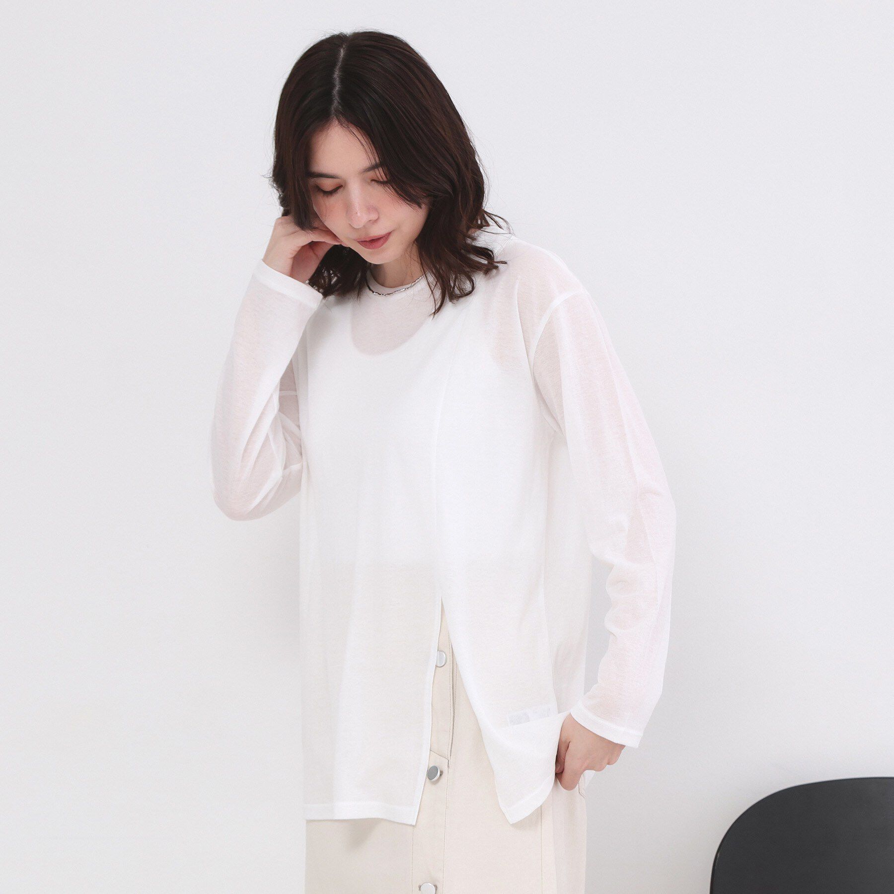 OPAQUE.CLIP「シアースリットカットソー【洗濯機OK】」|Tシャツ・カットソー|