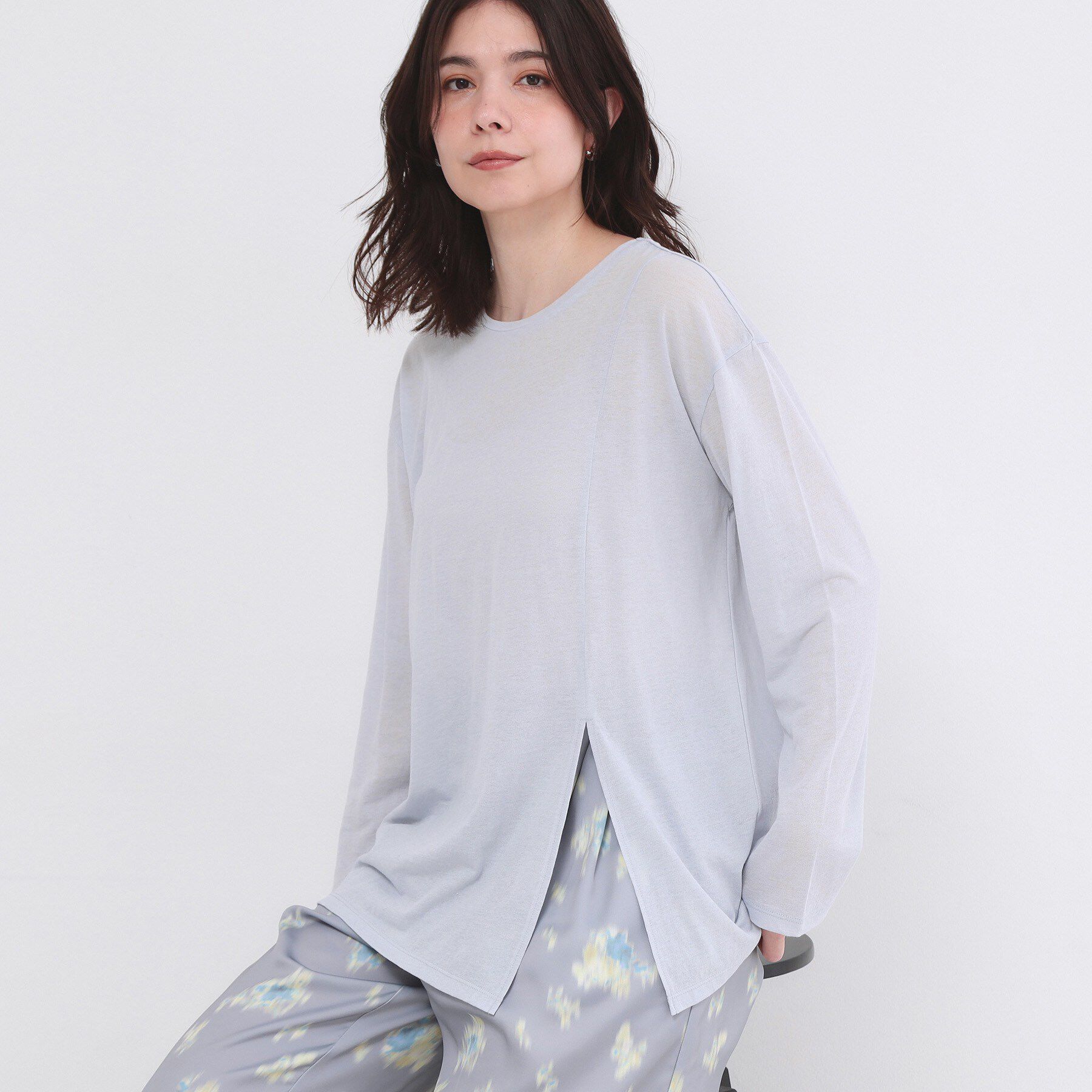 OPAQUE.CLIP「シアースリットカットソー【洗濯機OK】」|Tシャツ・カットソー|ライトグレー(011