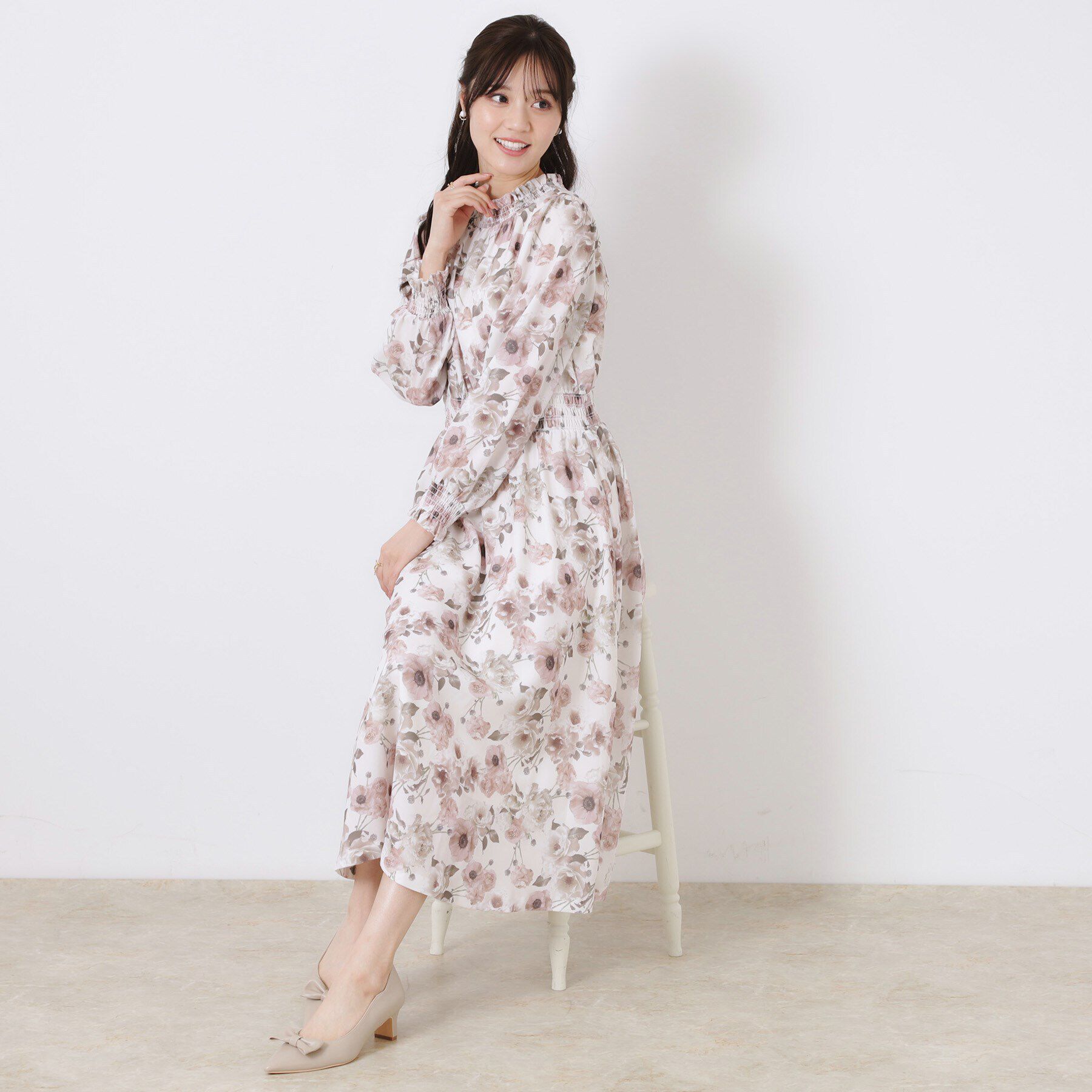 Couture broach「【大人フェミニン・一枚で着映える】Springフラワーシャーリングワンピ」|ワンピース|